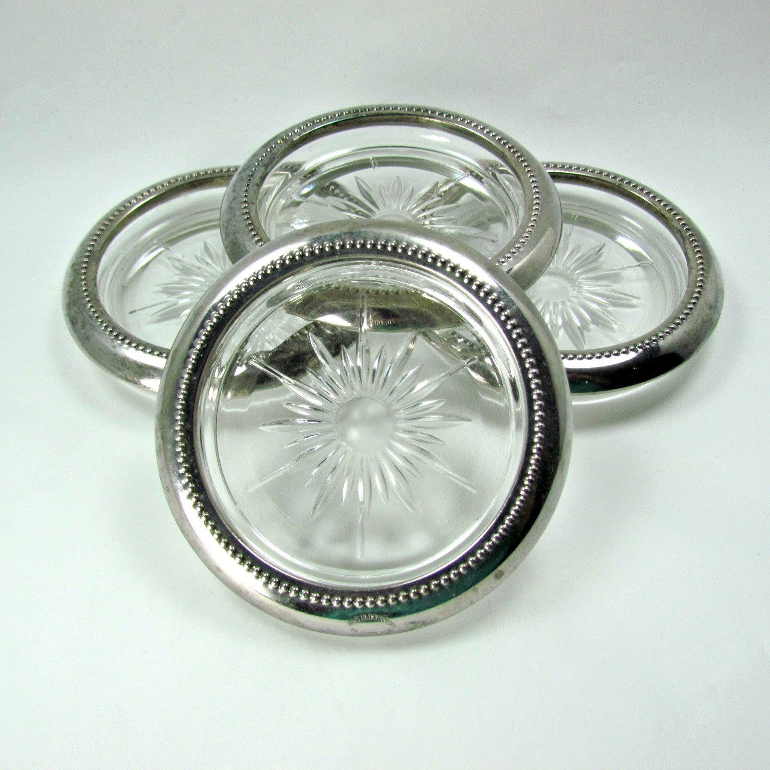 Set of Eight Silver Plated Wine Goblet Coasters and Silver Plated