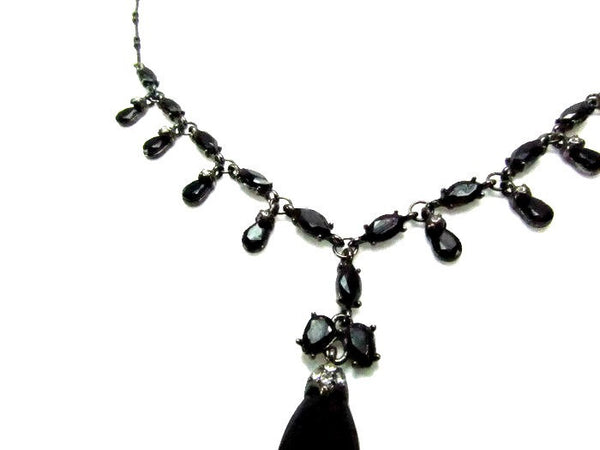 Vintage Faceted Black Glass and Rhinestone Fringe Necklace – Attic and ...
