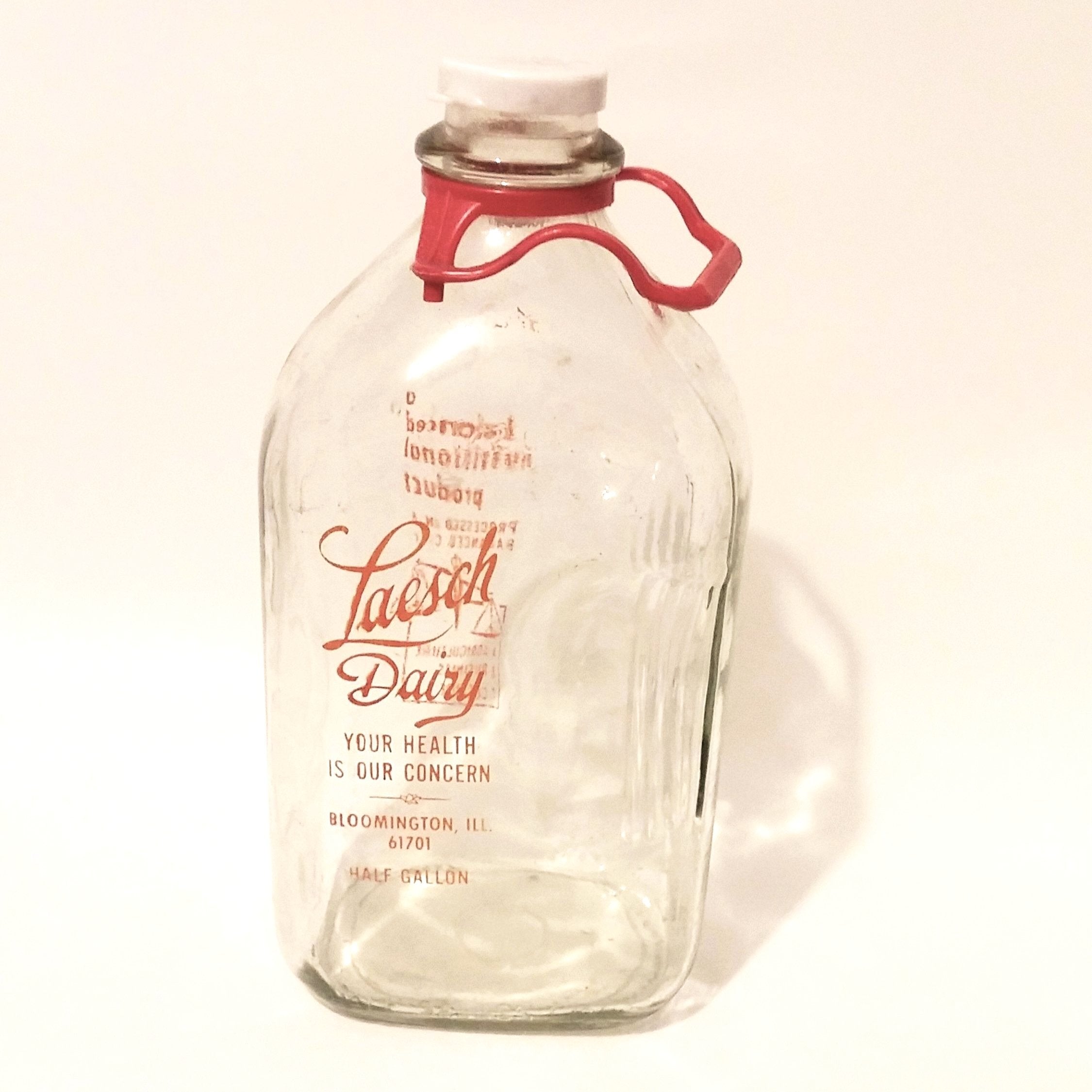 Half Gallon Glass Milk Bottle With Red Plastic Handle, Milk Container 