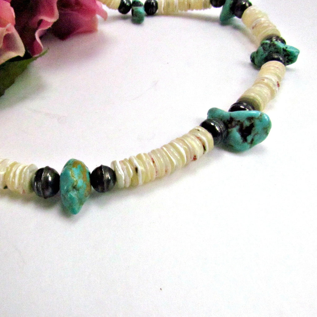 Vintage Authentic Puka Shell and Turquoise Choker Necklace – Attic and ...