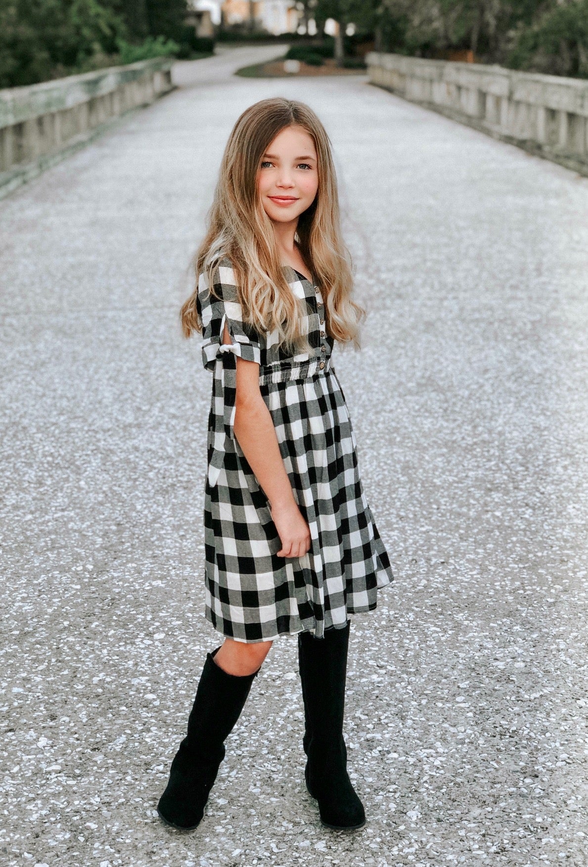 girls black and white plaid dress