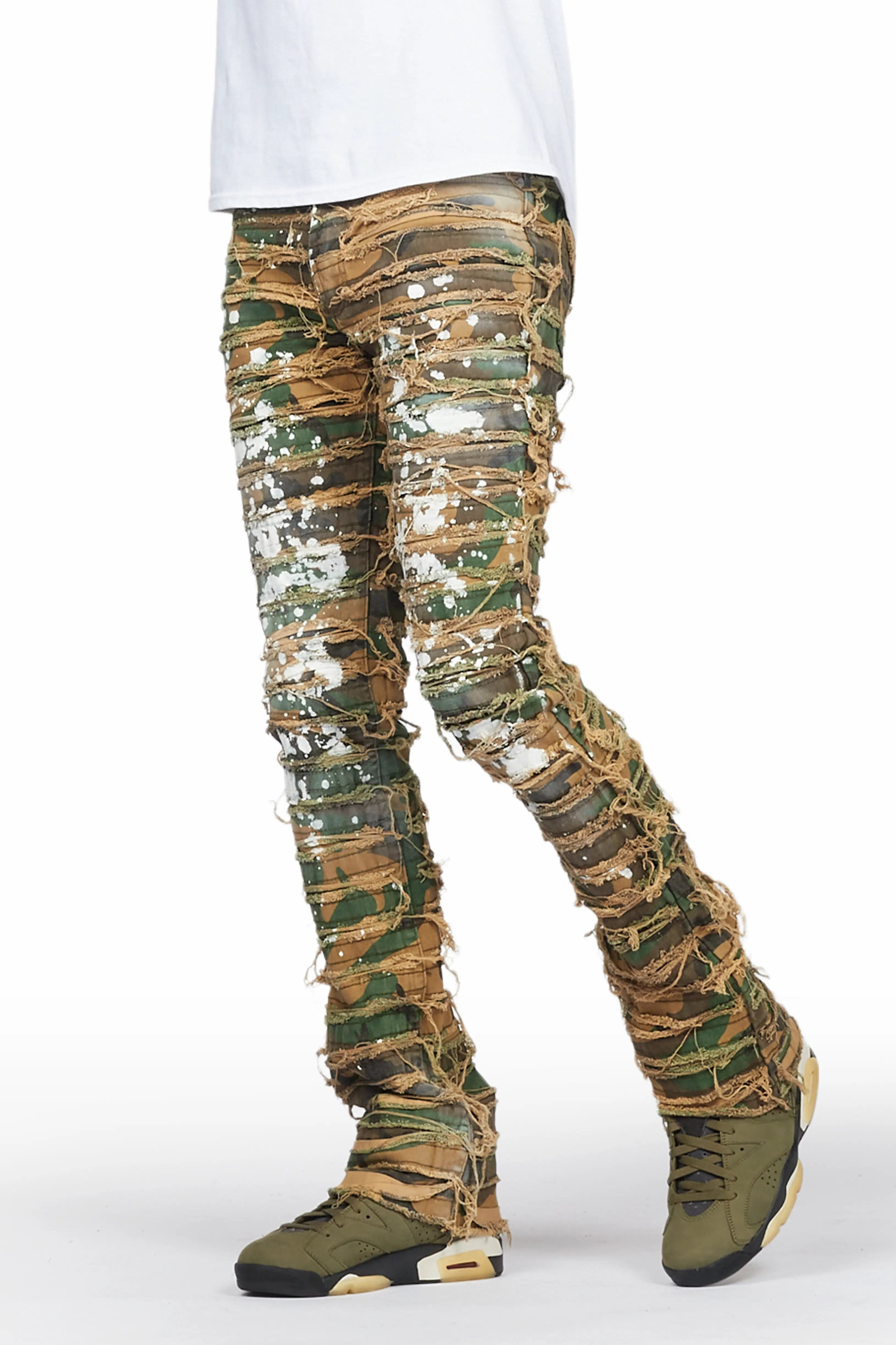 Xuan Faded Camo Painter Stacked Flare Jean
