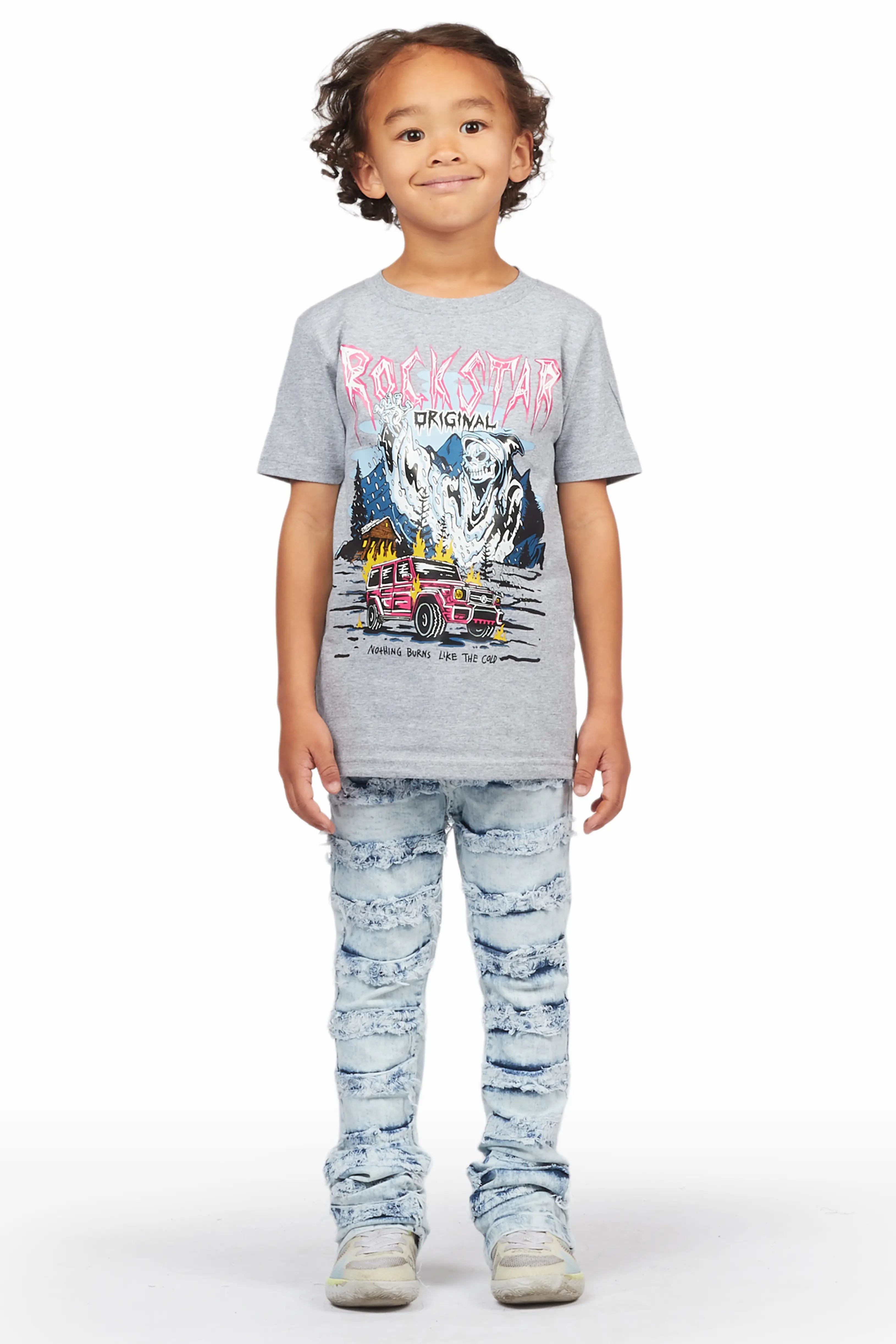 Boys Rakin Grey T-Shirt/Stacked Flare Jean Set