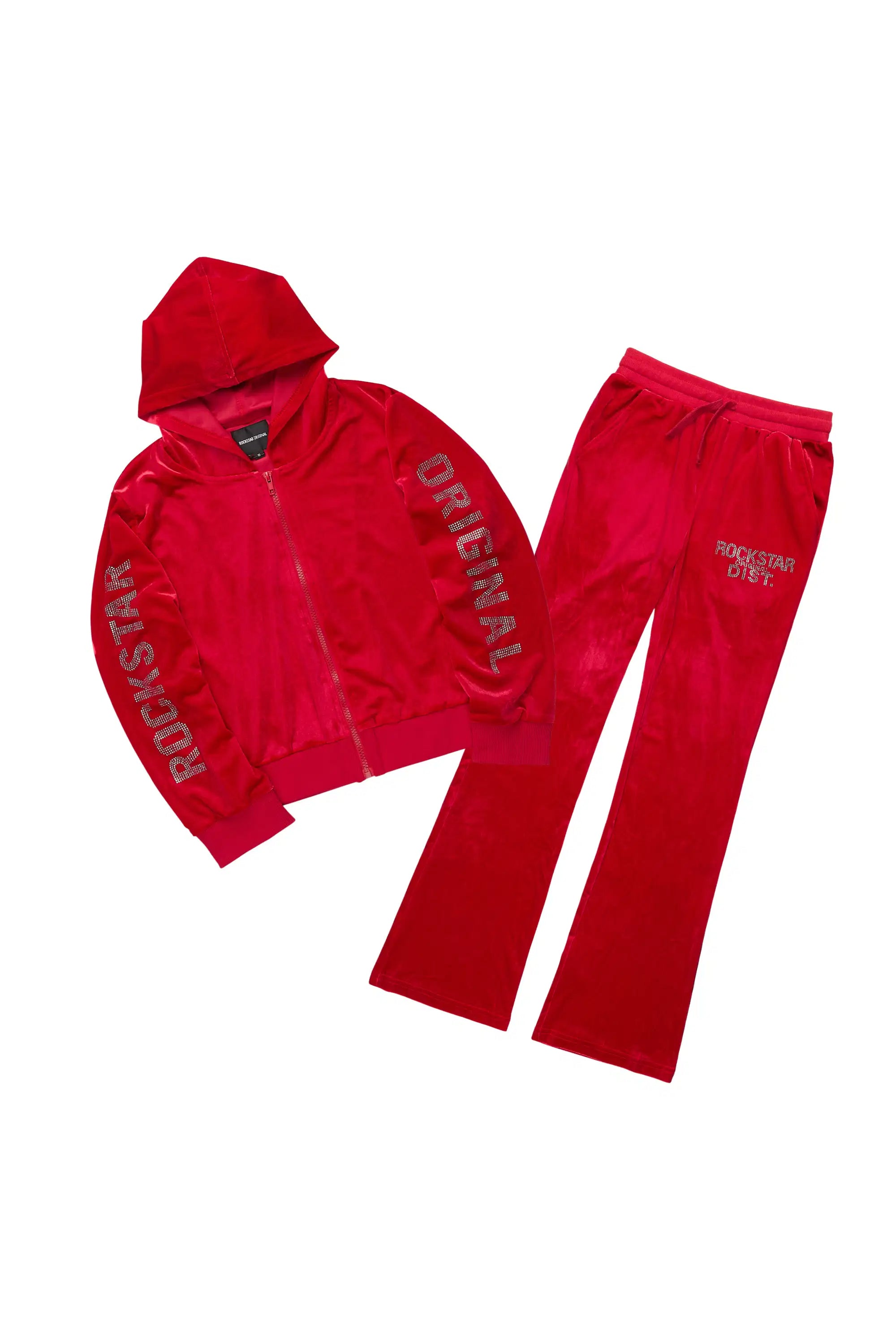 Girls Shakura Red Stacked Velour Track Set