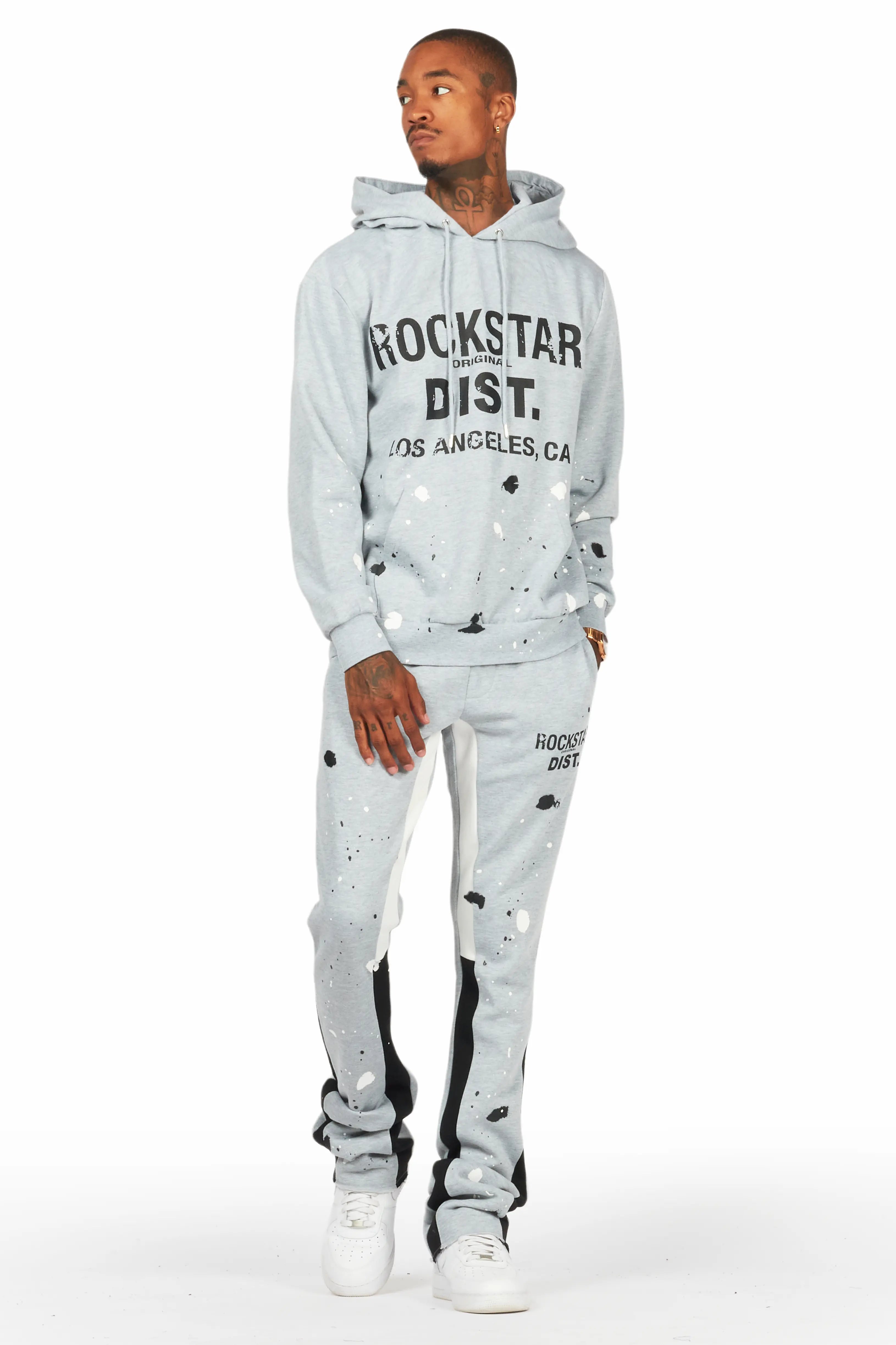 Scottie Heather Grey Paint Splatter Hoodie/Stacked Flare Track Set