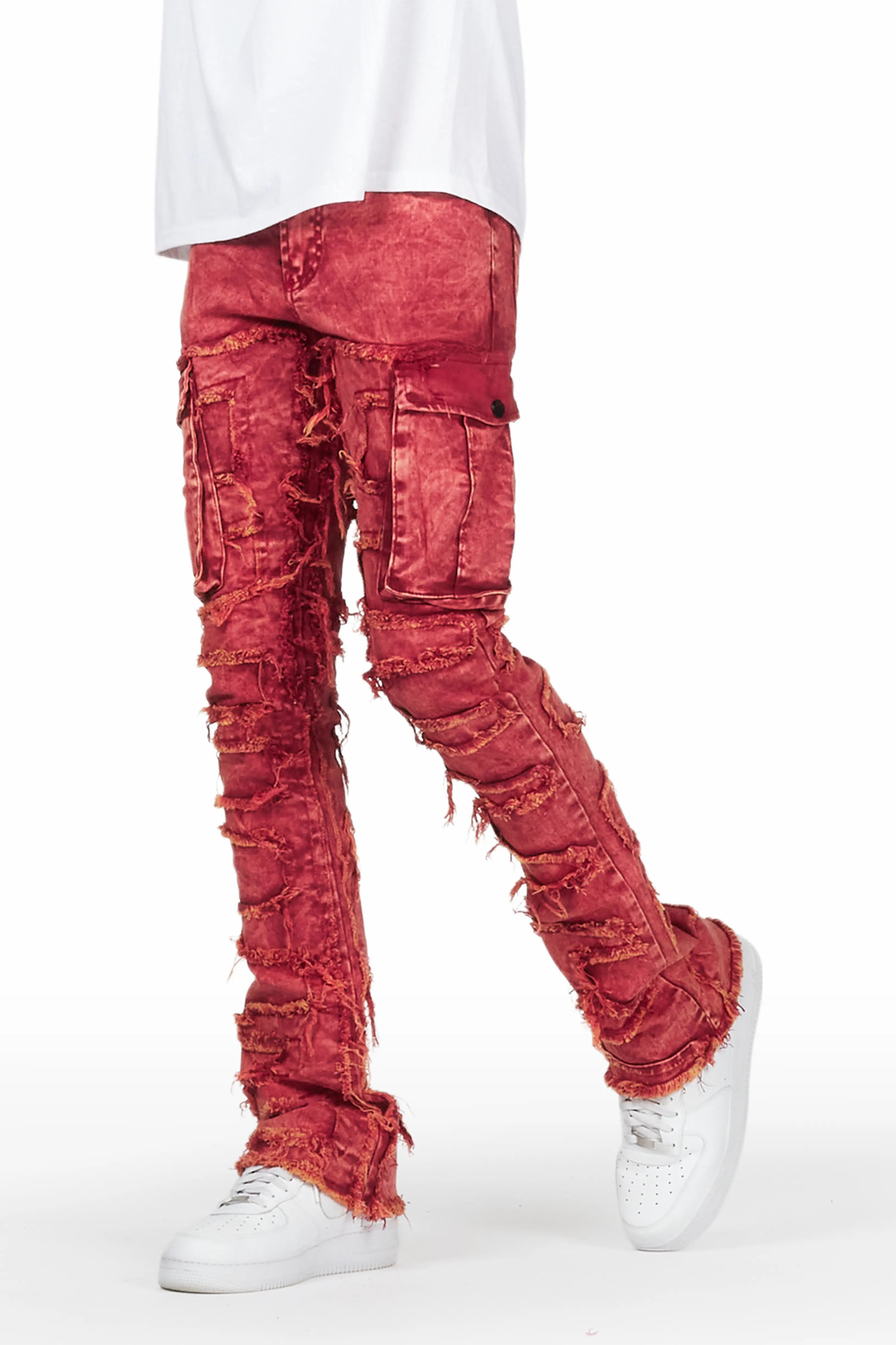 Slater Red Stacked Flare Jean