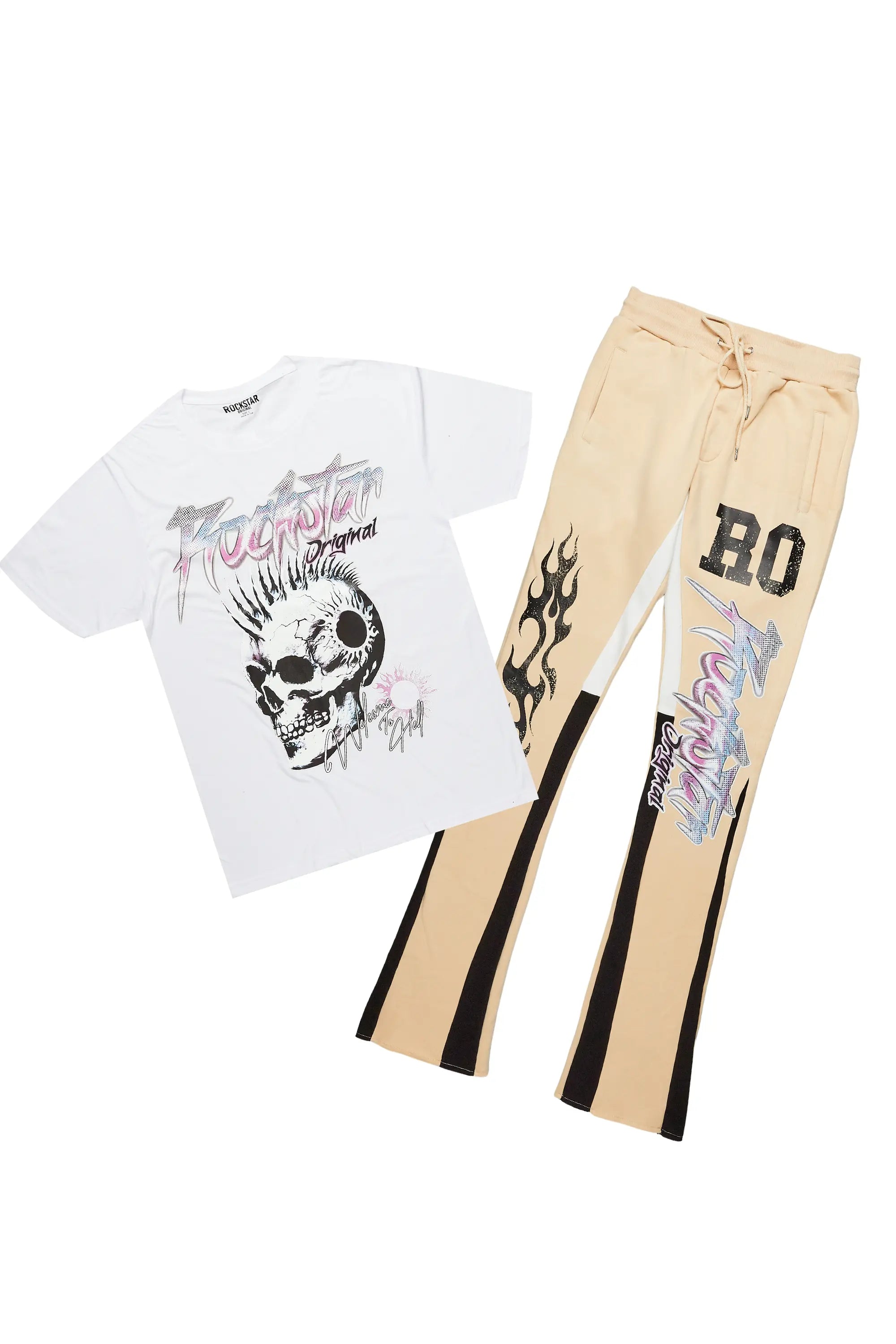 Farid White/Beige T-Shirt Stacked Flare Track Set