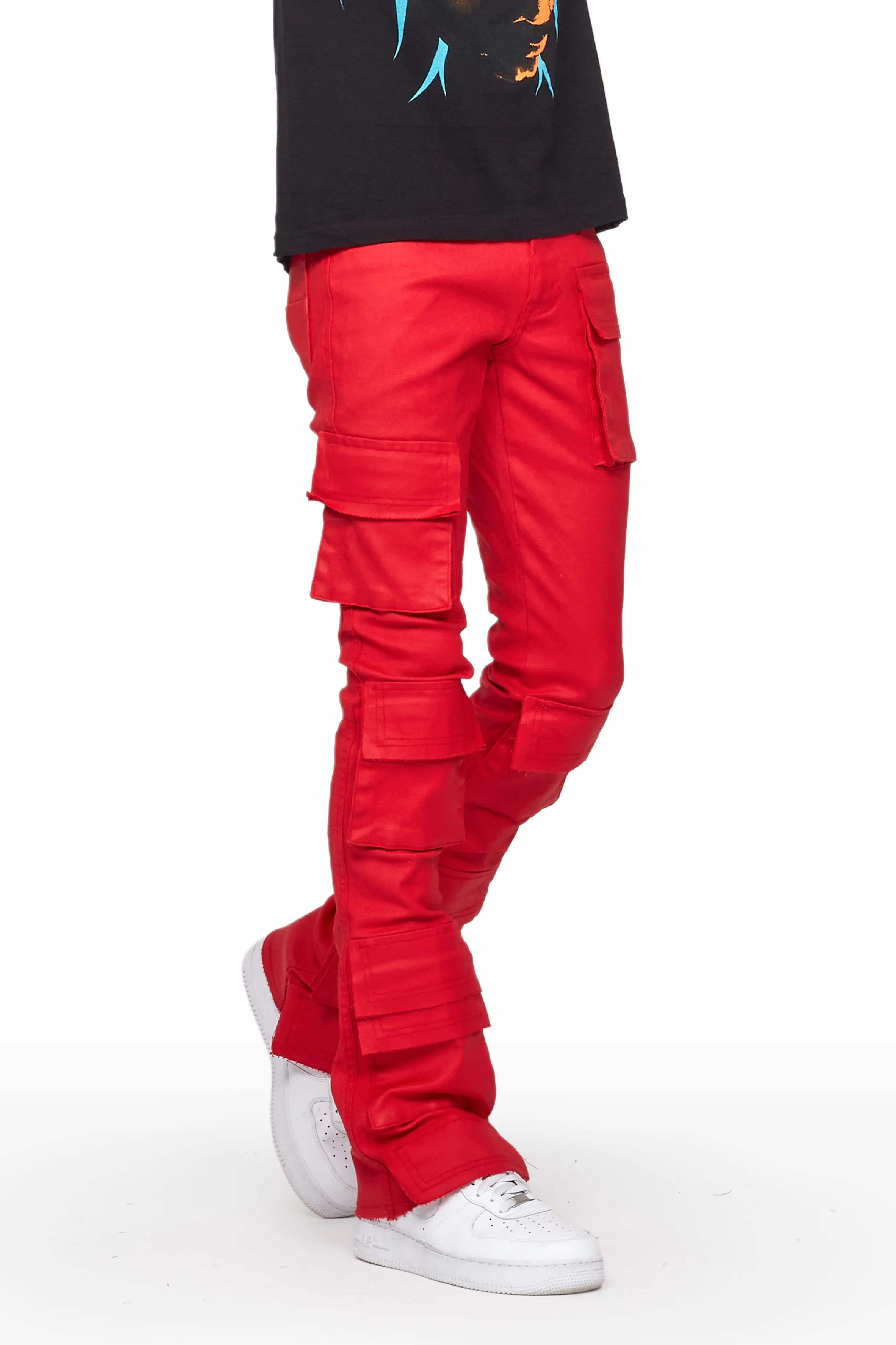 Zander Red Stacked Flare Cargo Jean