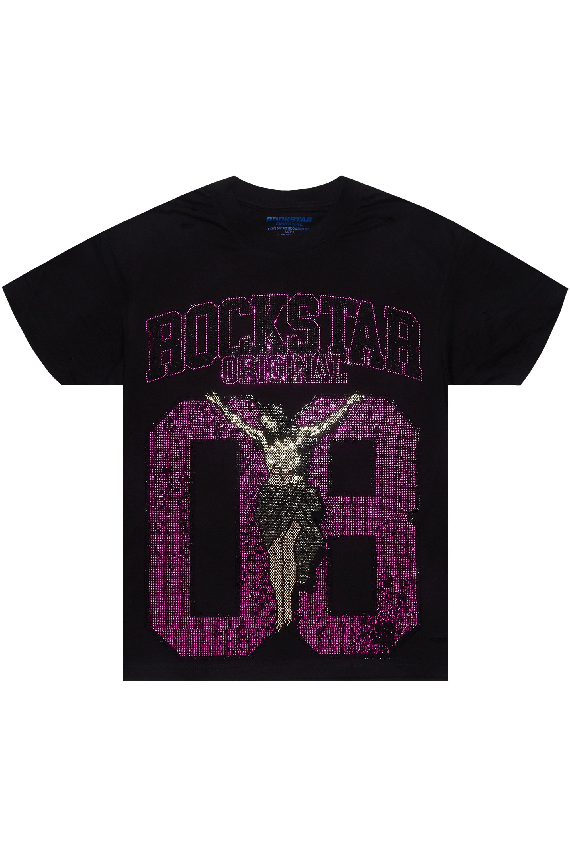 Makalia Black/Pink Rhinestone Oversized T-Shirt