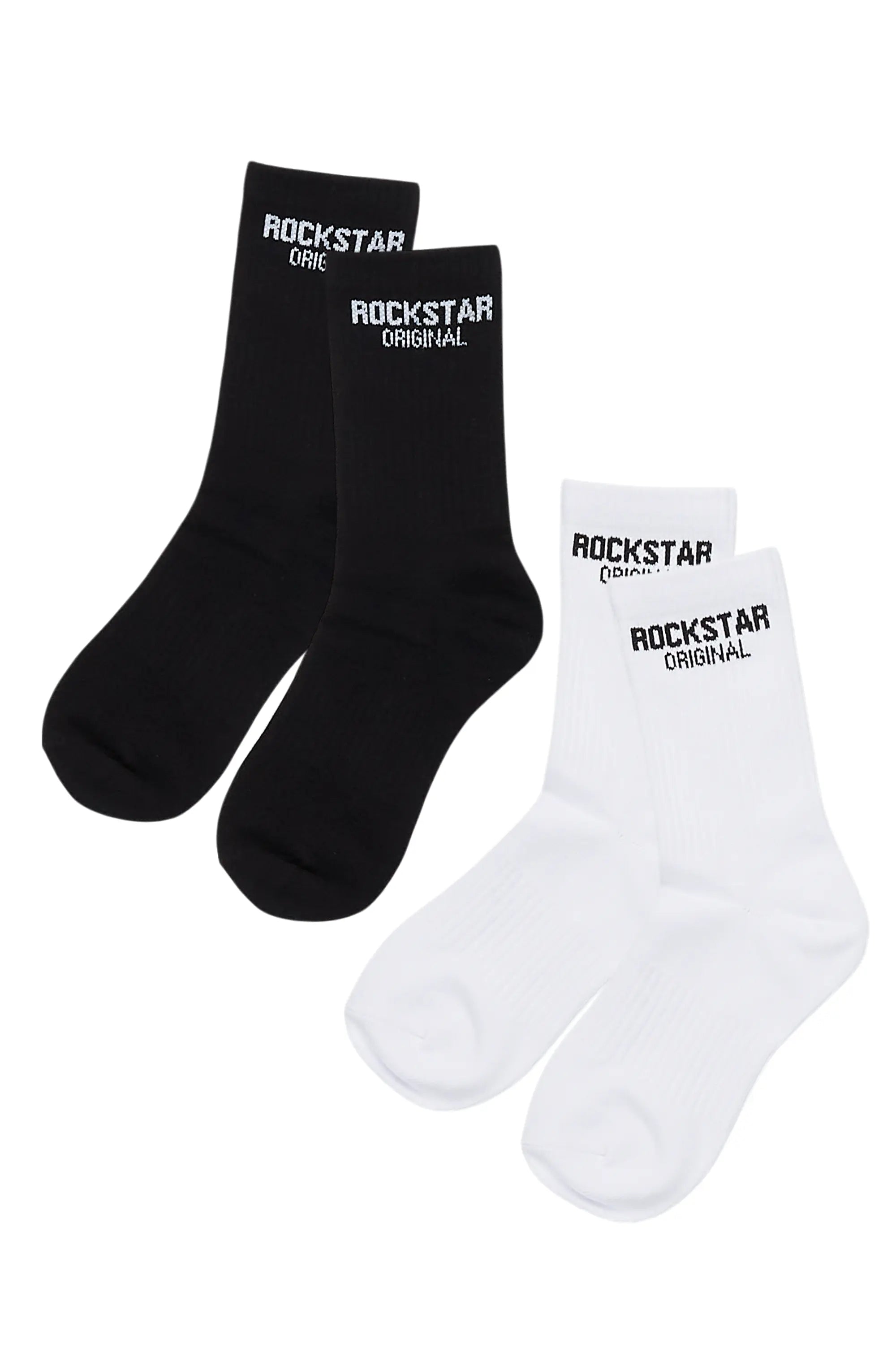 Rockstar Dist White/Black Basic Socks 2 Pack