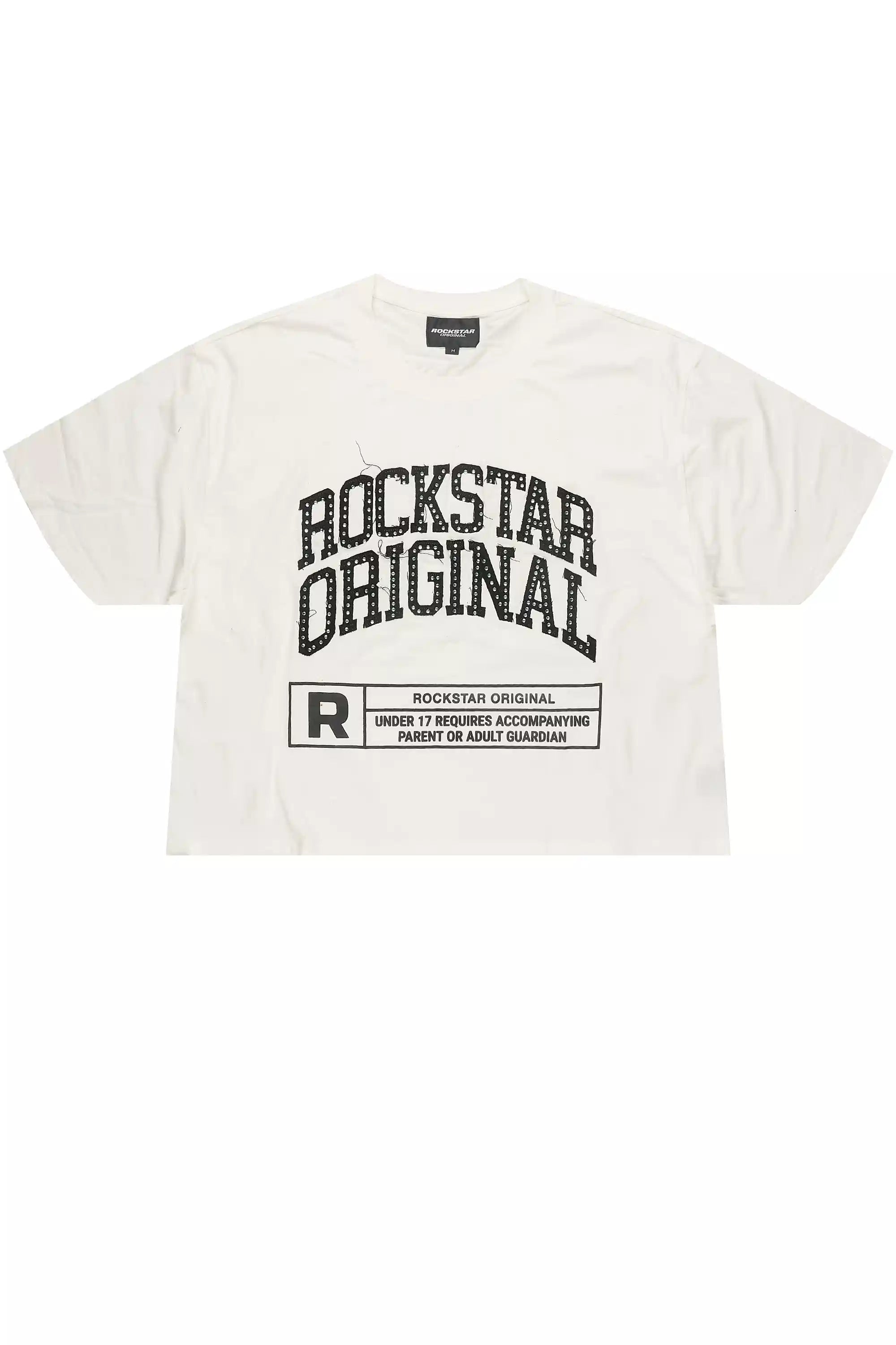 Tracy White Rhinestone Boxy Crop T-Shirt