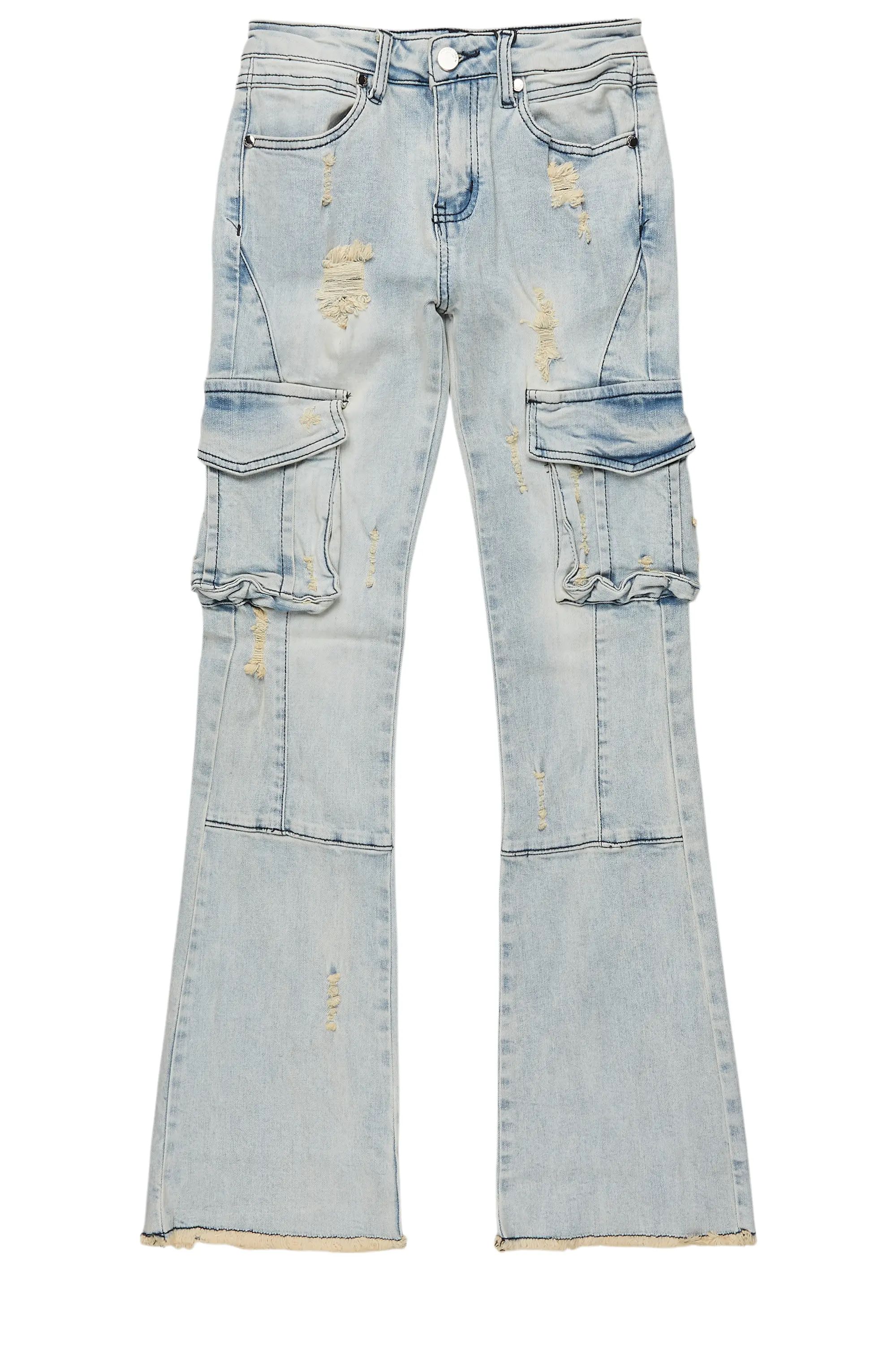 Boys Adalee Blue Slim Stacked Flare Cargo Jean
