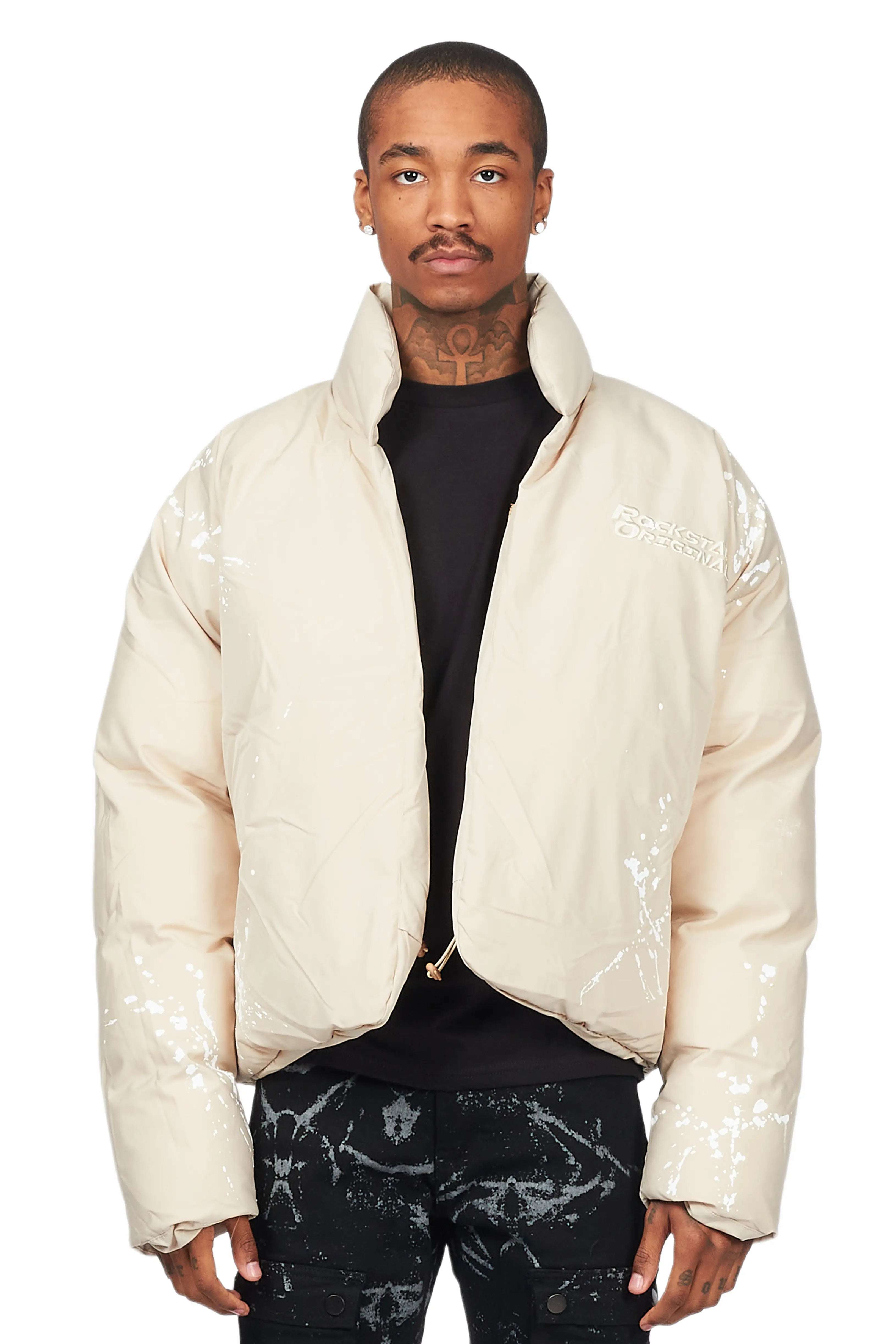 Rabbie Beige/White Puffer Jacket