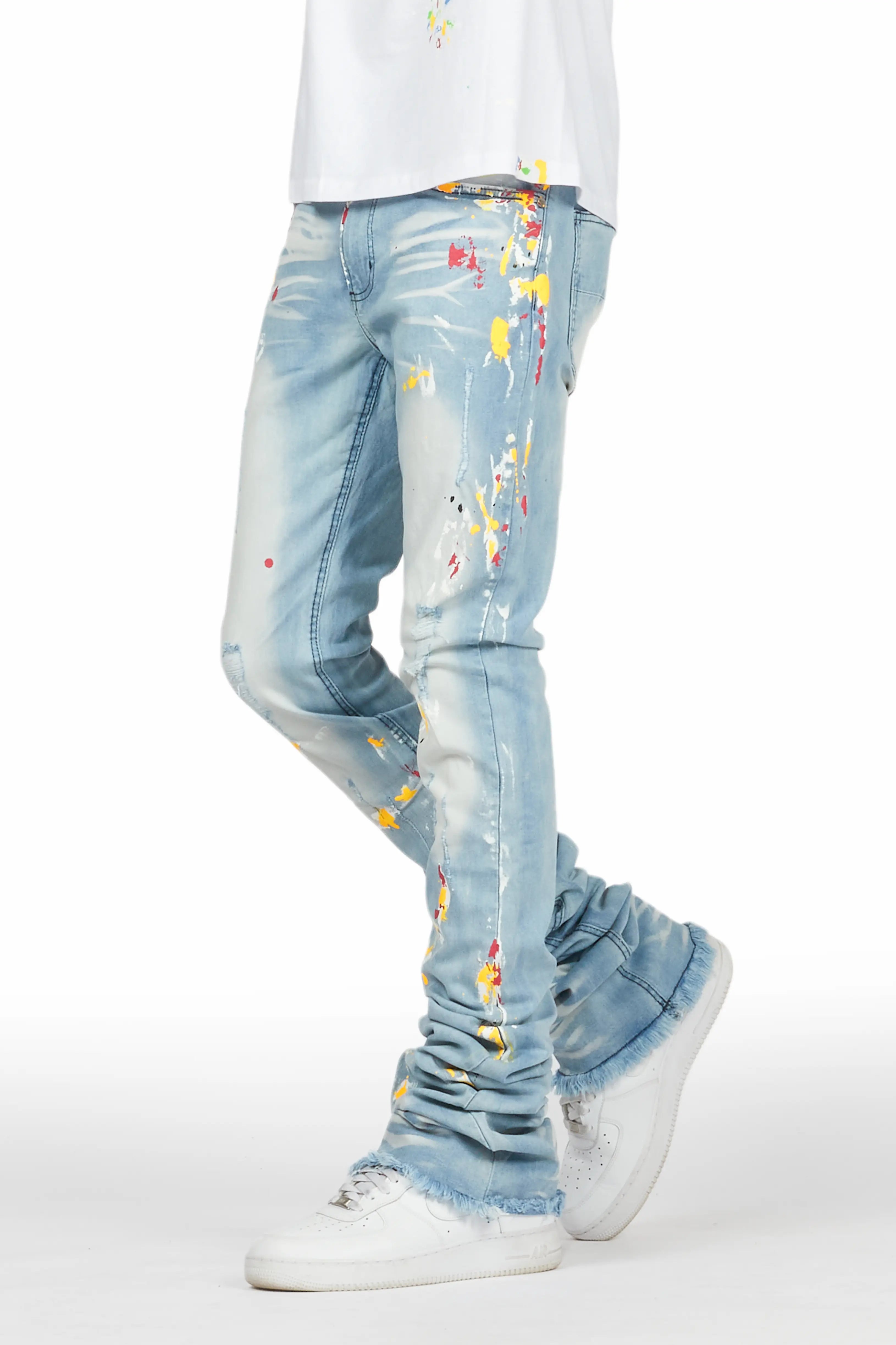 Bashar Blue Painter Super Stacked Flare Jean