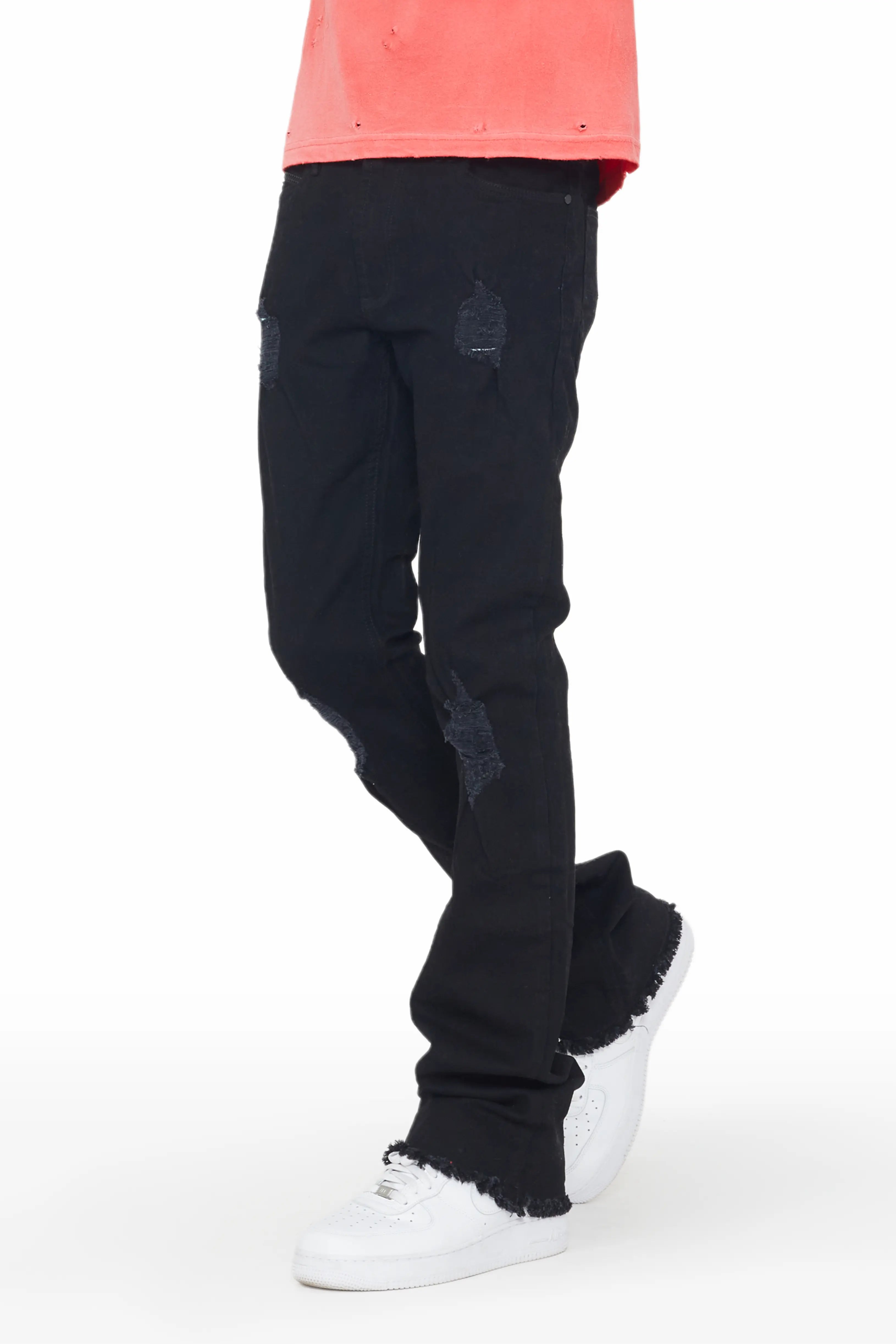 High Street Retro Black Stacked Jeans Mens With Heavy Industry