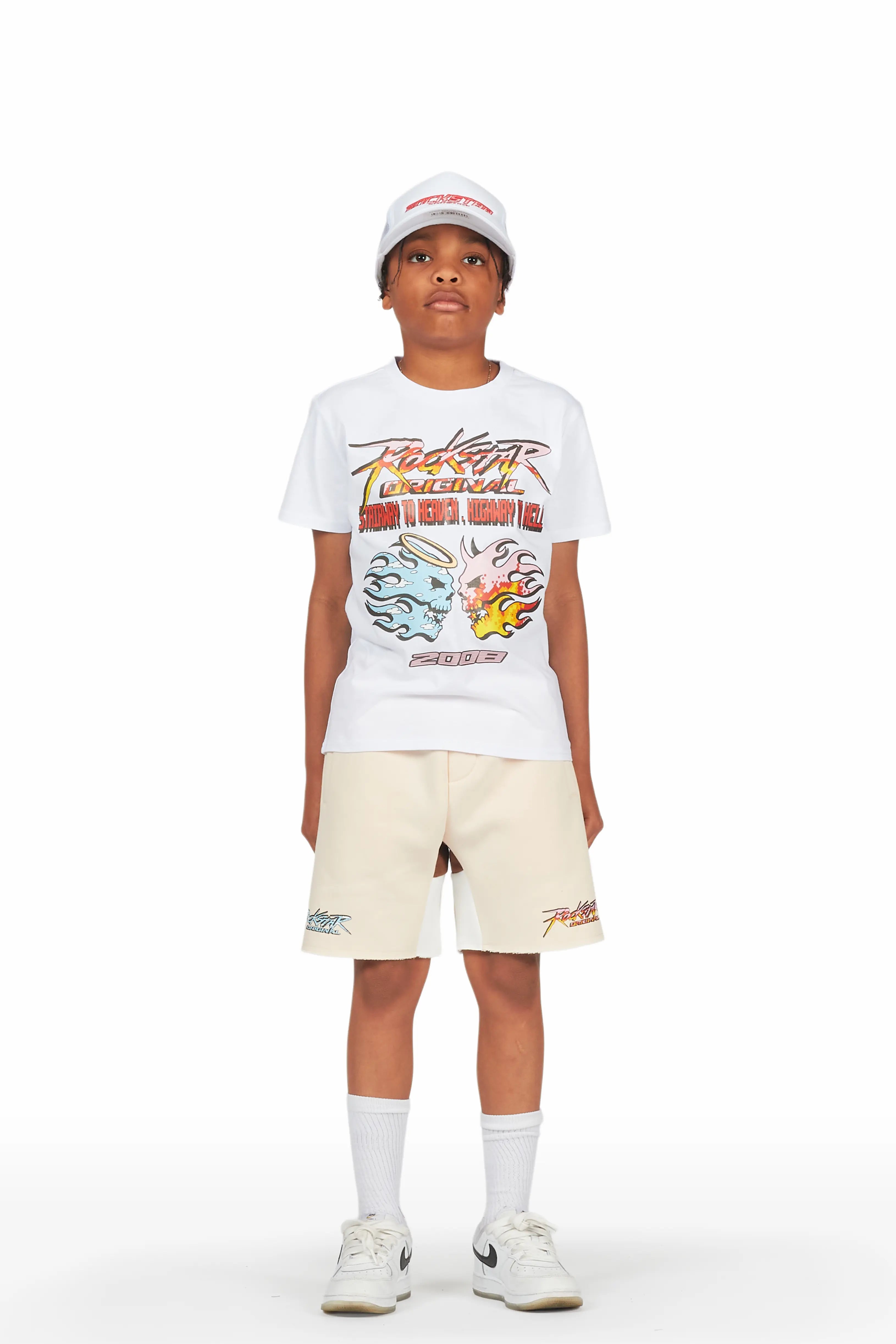 Boys Sky White/Beige T-Shirt Short Set