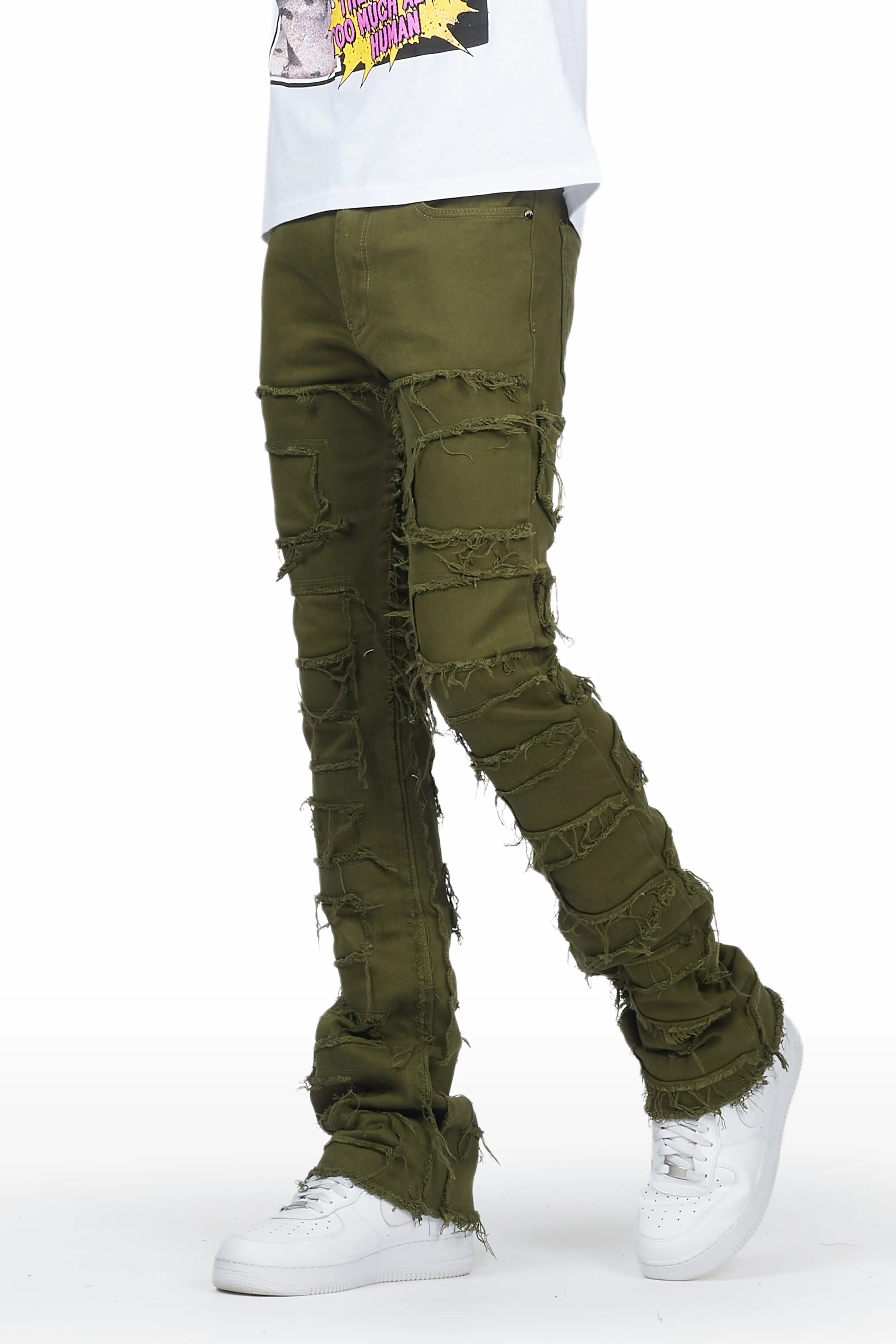 Shake Green Stacked Flare Jean
