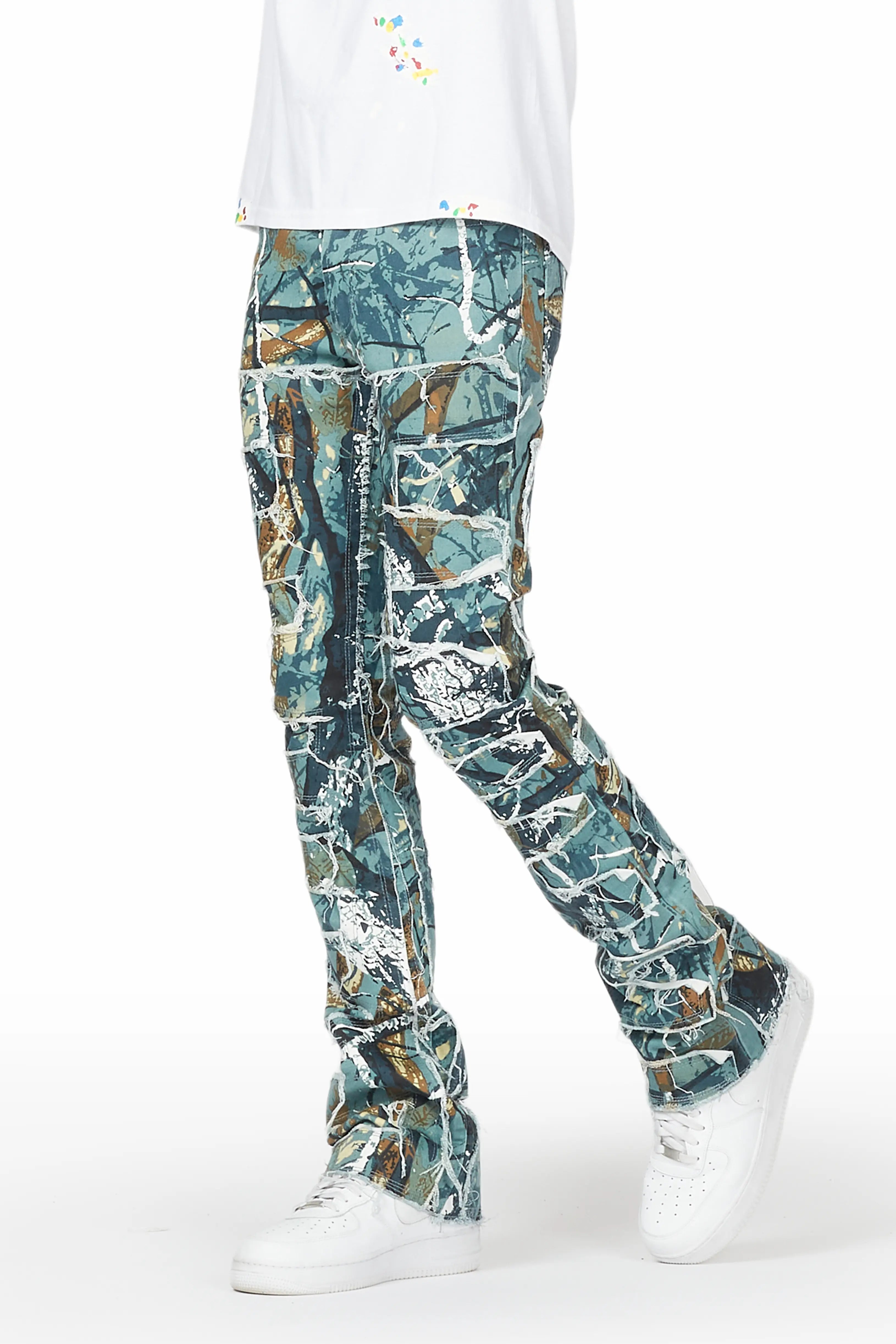 Shake Blue Tree Camo Stacked Flare Jean