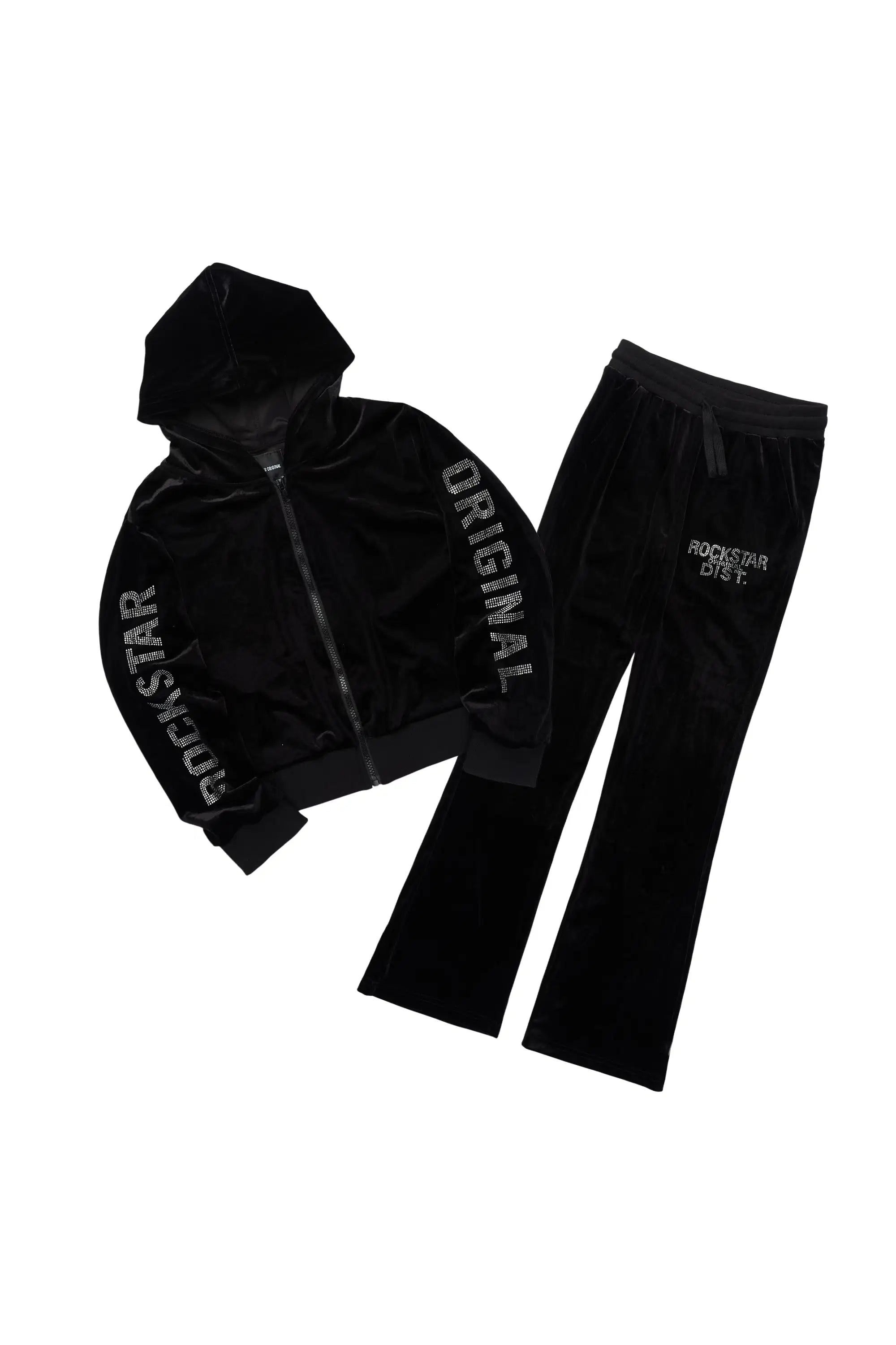Girls Shakura Black Stacked Velour Track Set
