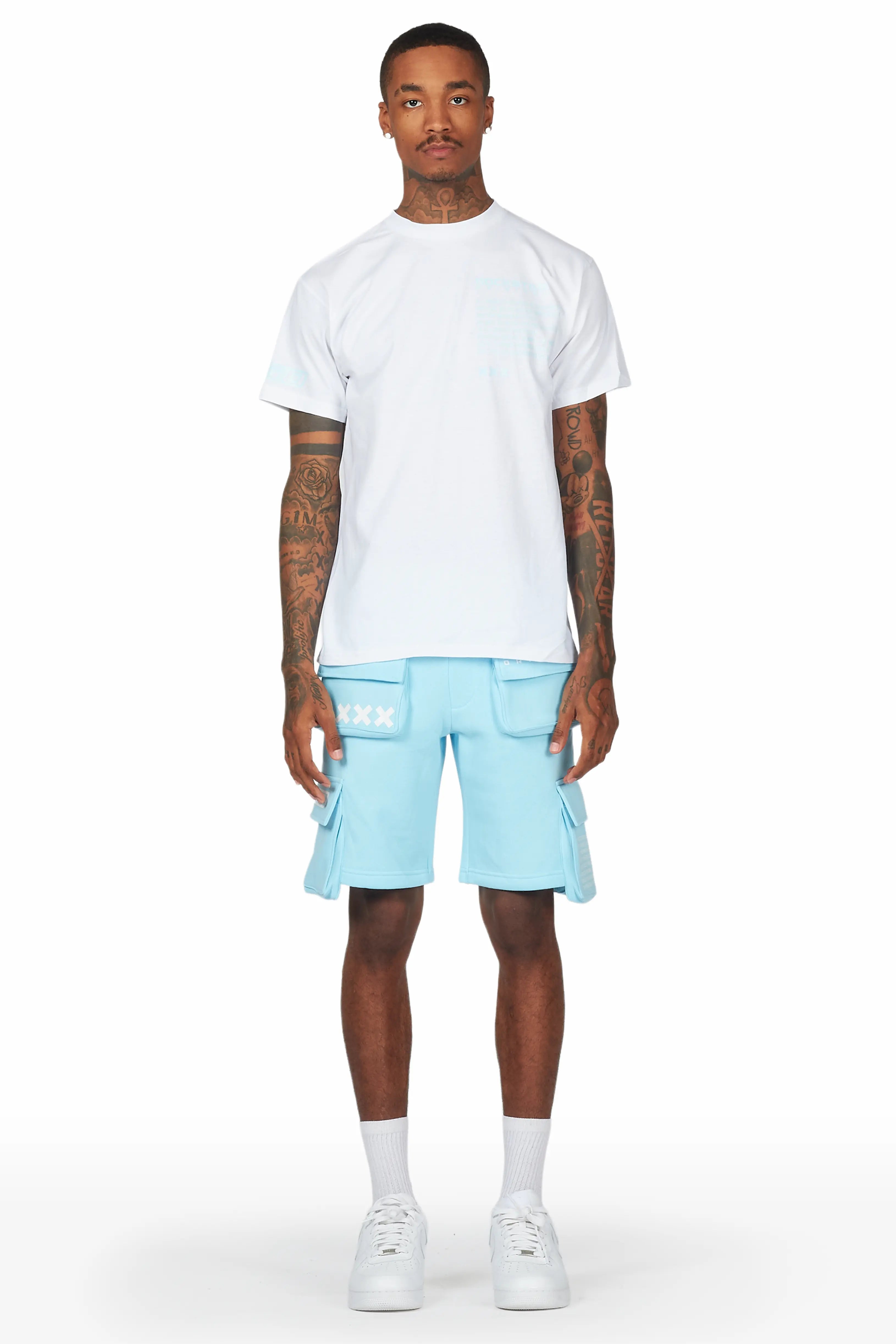 Jash White/Blue Short Set