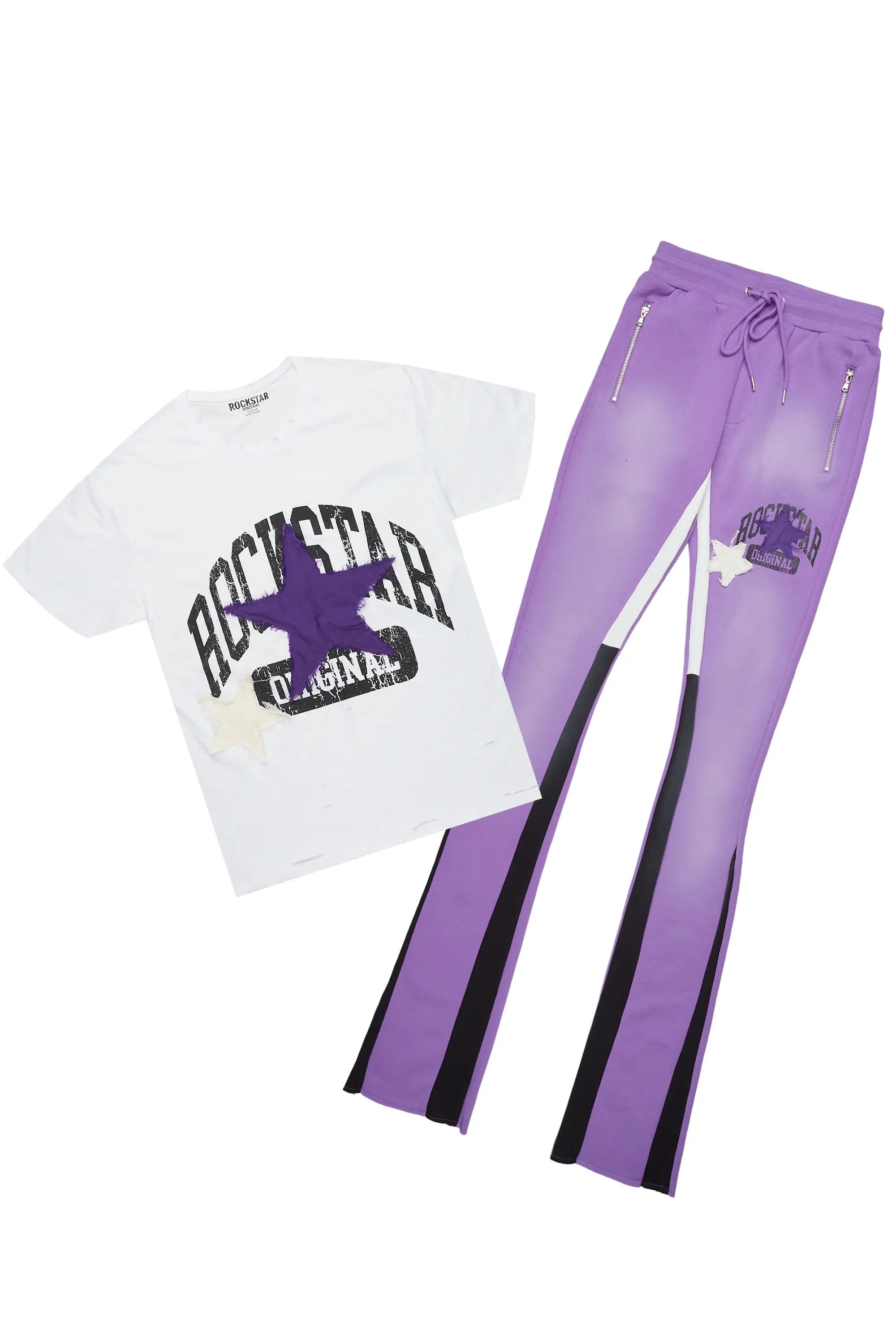 Mallor Purple/White T-Shirt/Stacked Track Set