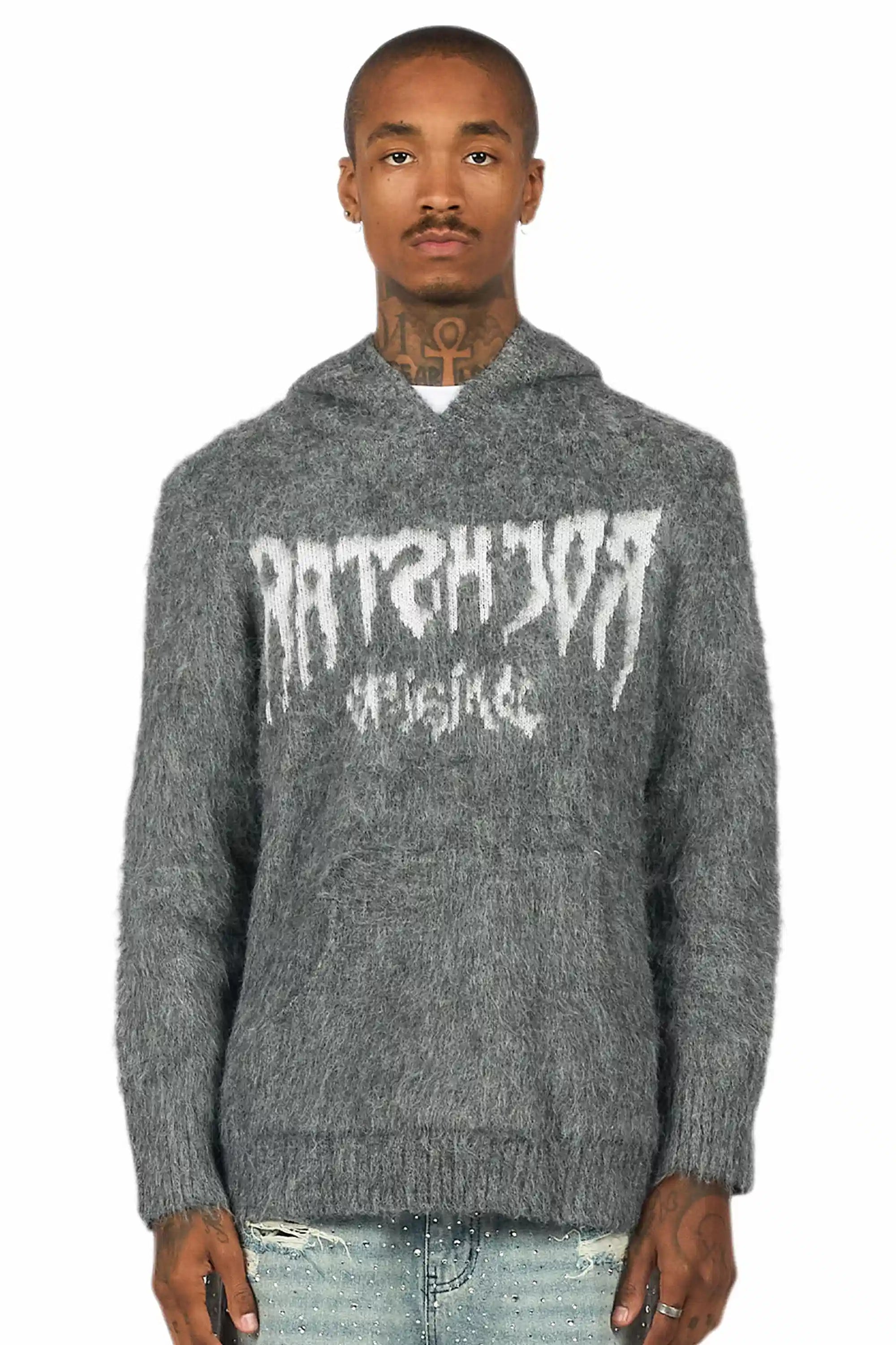 Andros Reflected Grey Graphic Knitted Hoodie