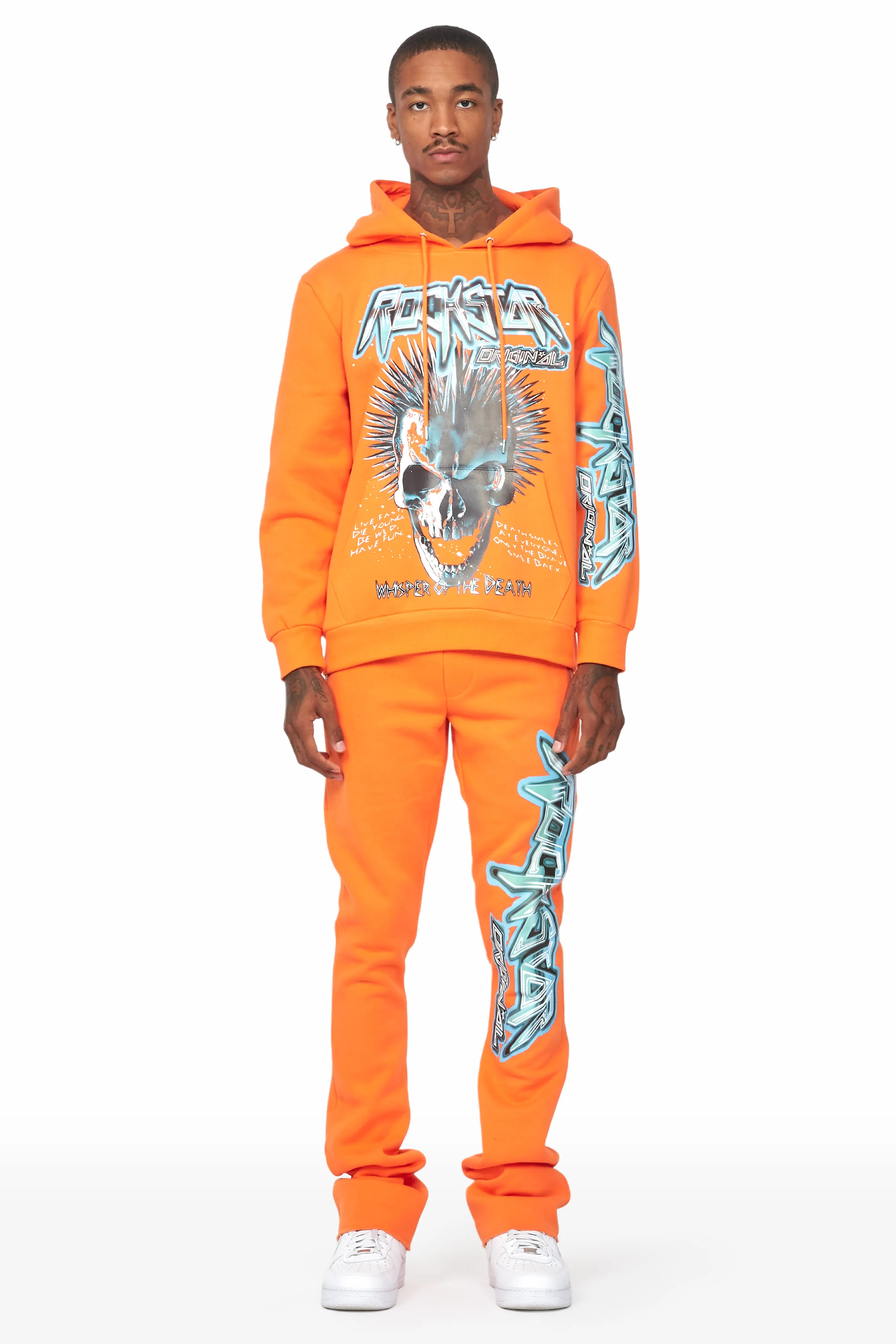 Obern Orange Graphic Hoodie/Stacked Flare Pant Track Set