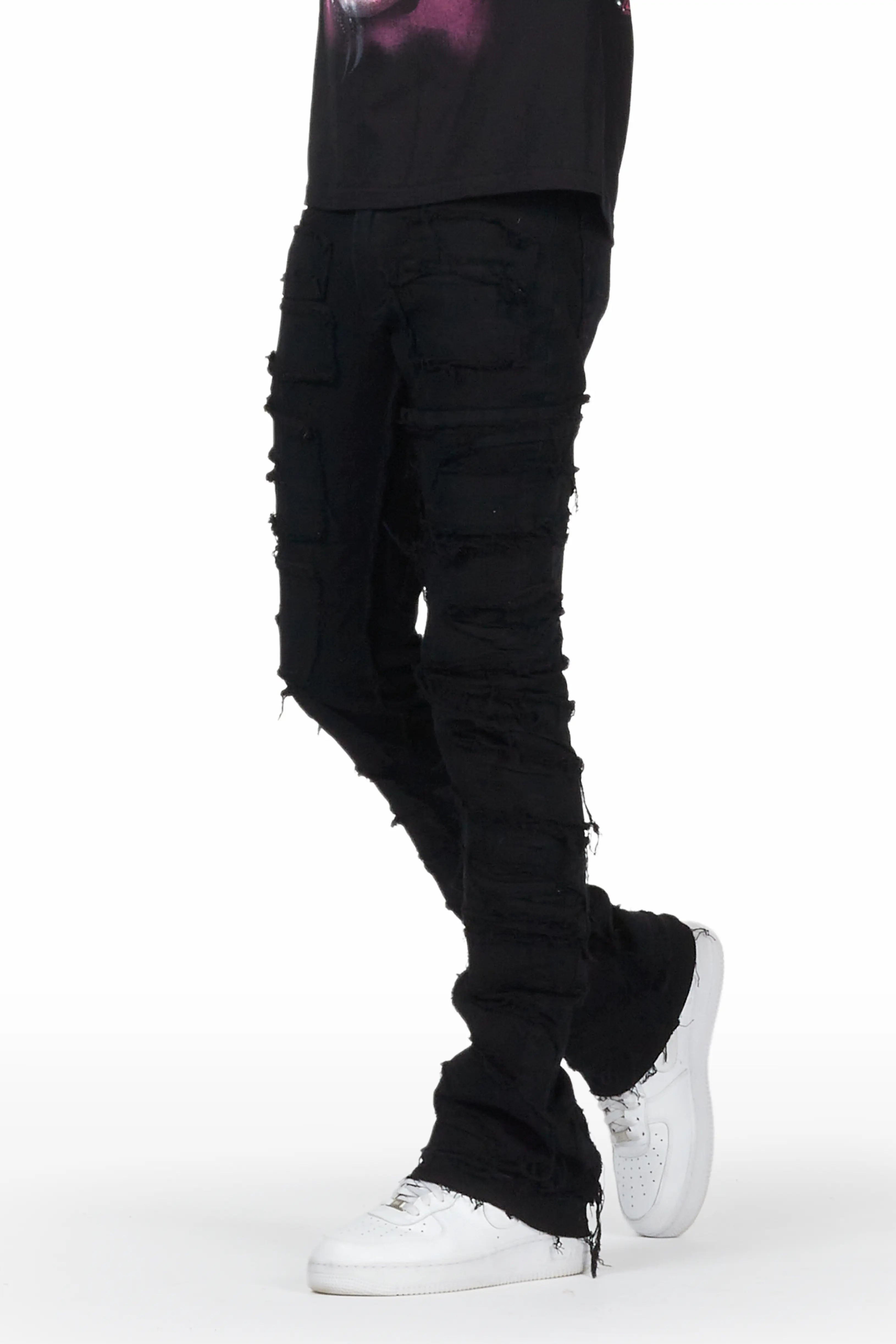 Wayland Black Stacked Flare Jean