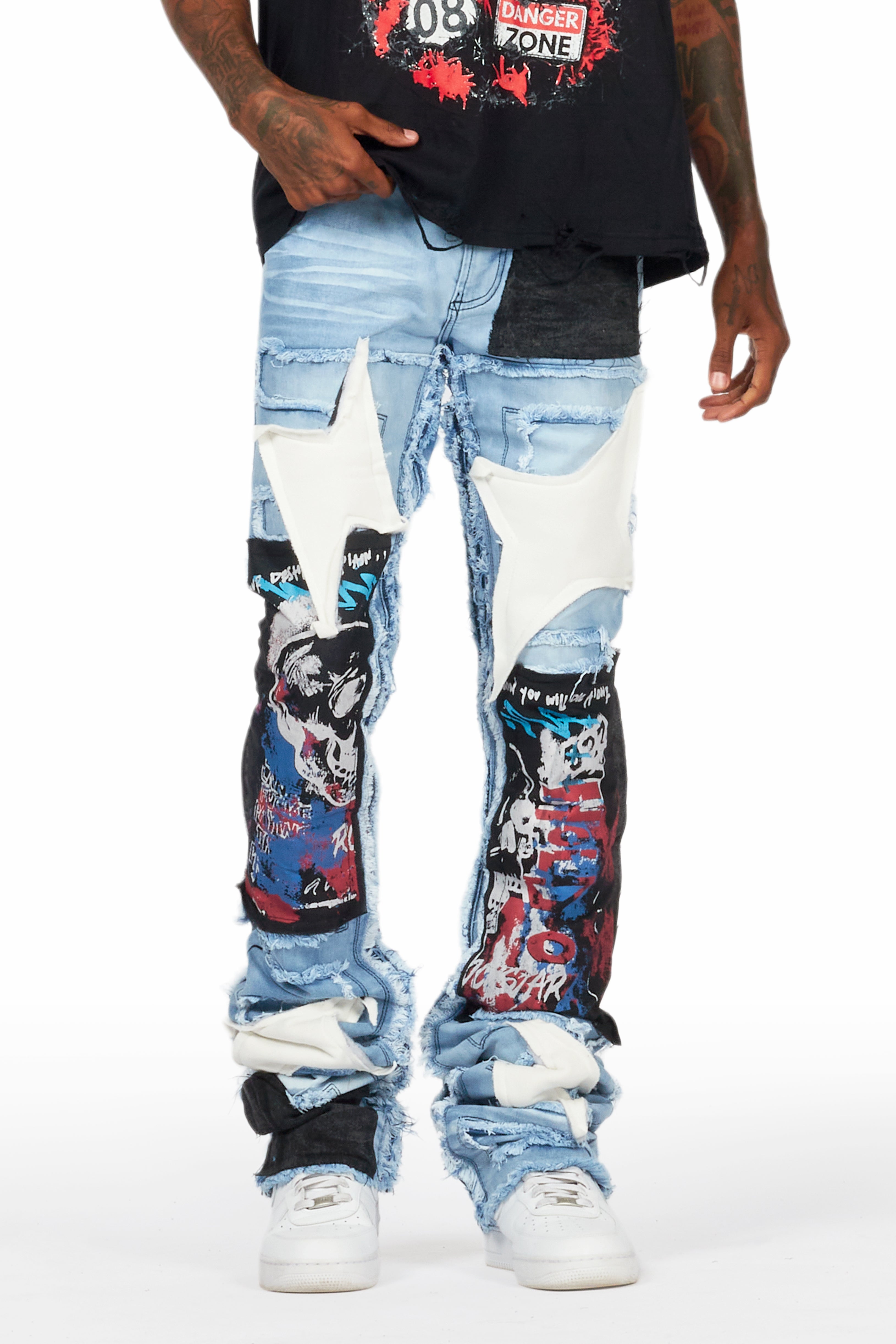 Vinson Light Blue Patchwork Super Stacked Flare Jean - Rockstar Original product image