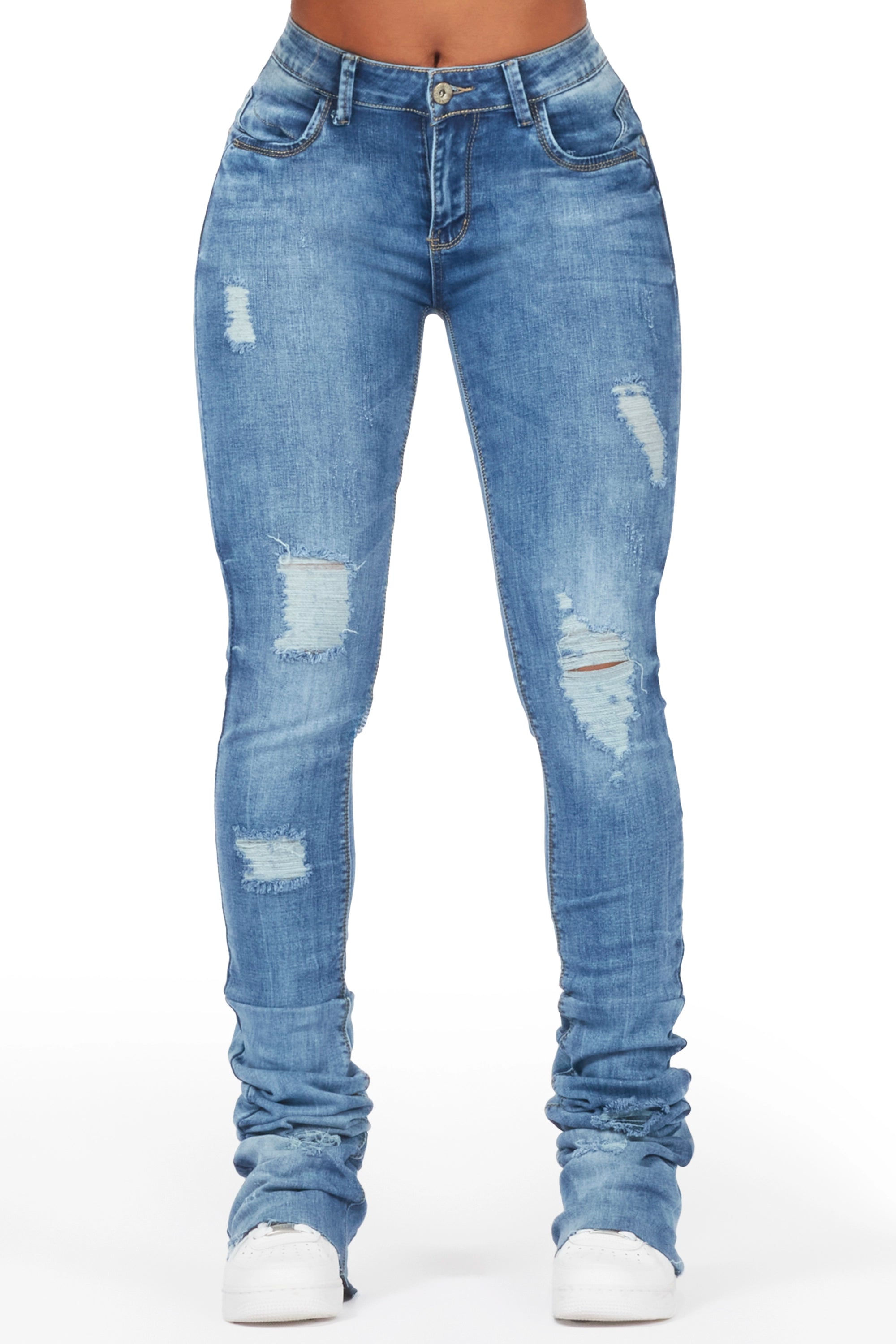 Jenelle Med. Wash Super Stacked Jean