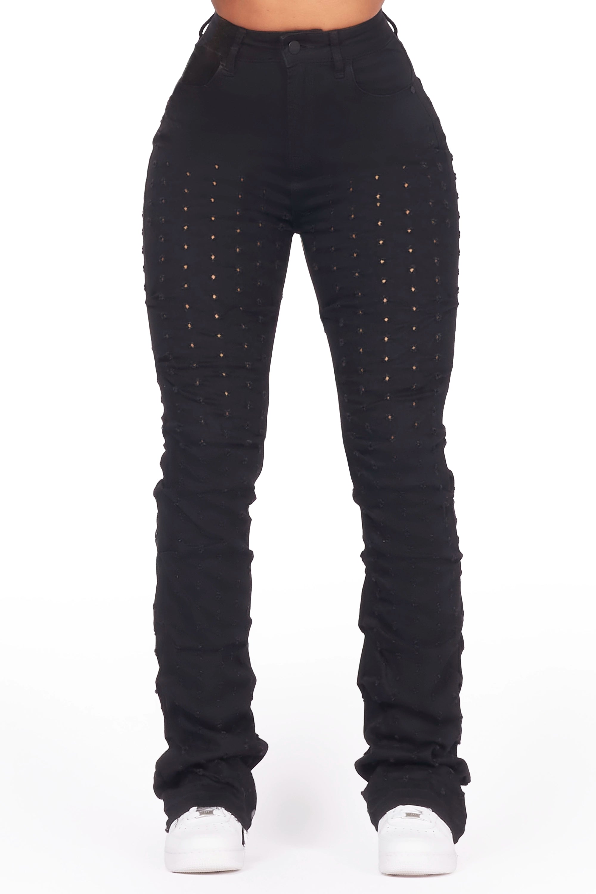 Valondra Black Stacked Flare Jean