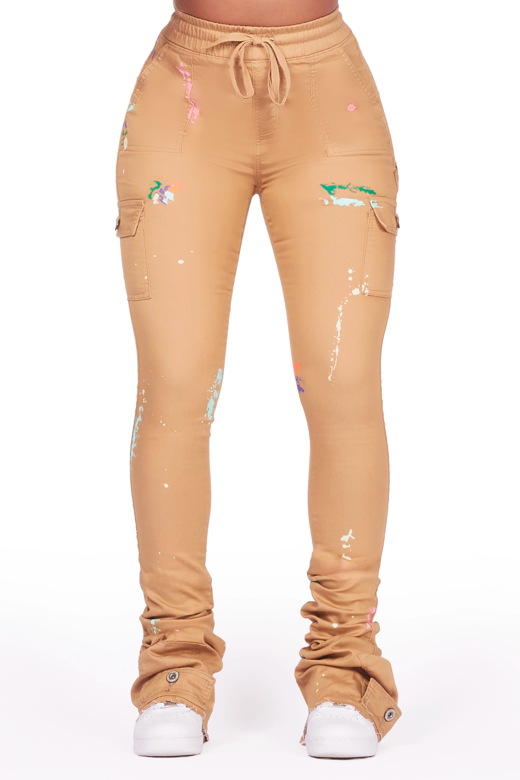 Taniya Dark Tan Cargo Painted Super Stacked Jean