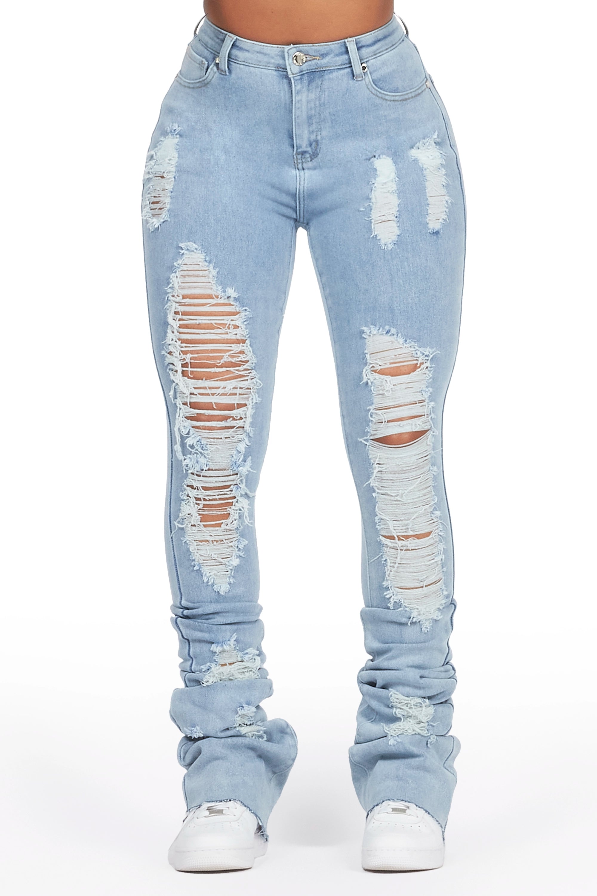 Got A Crush Light Wash Distressed Super Stacked Jean