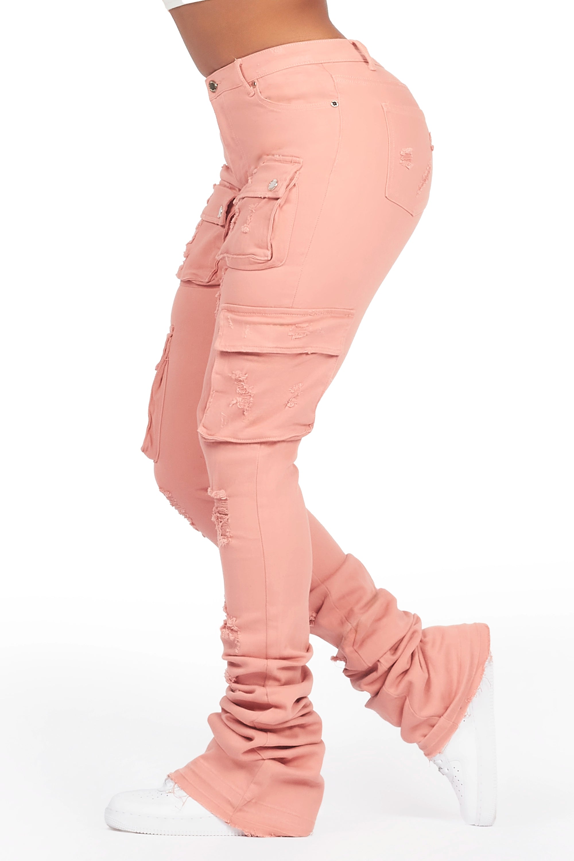 Noor Pink Cargo Super Stacked Jean