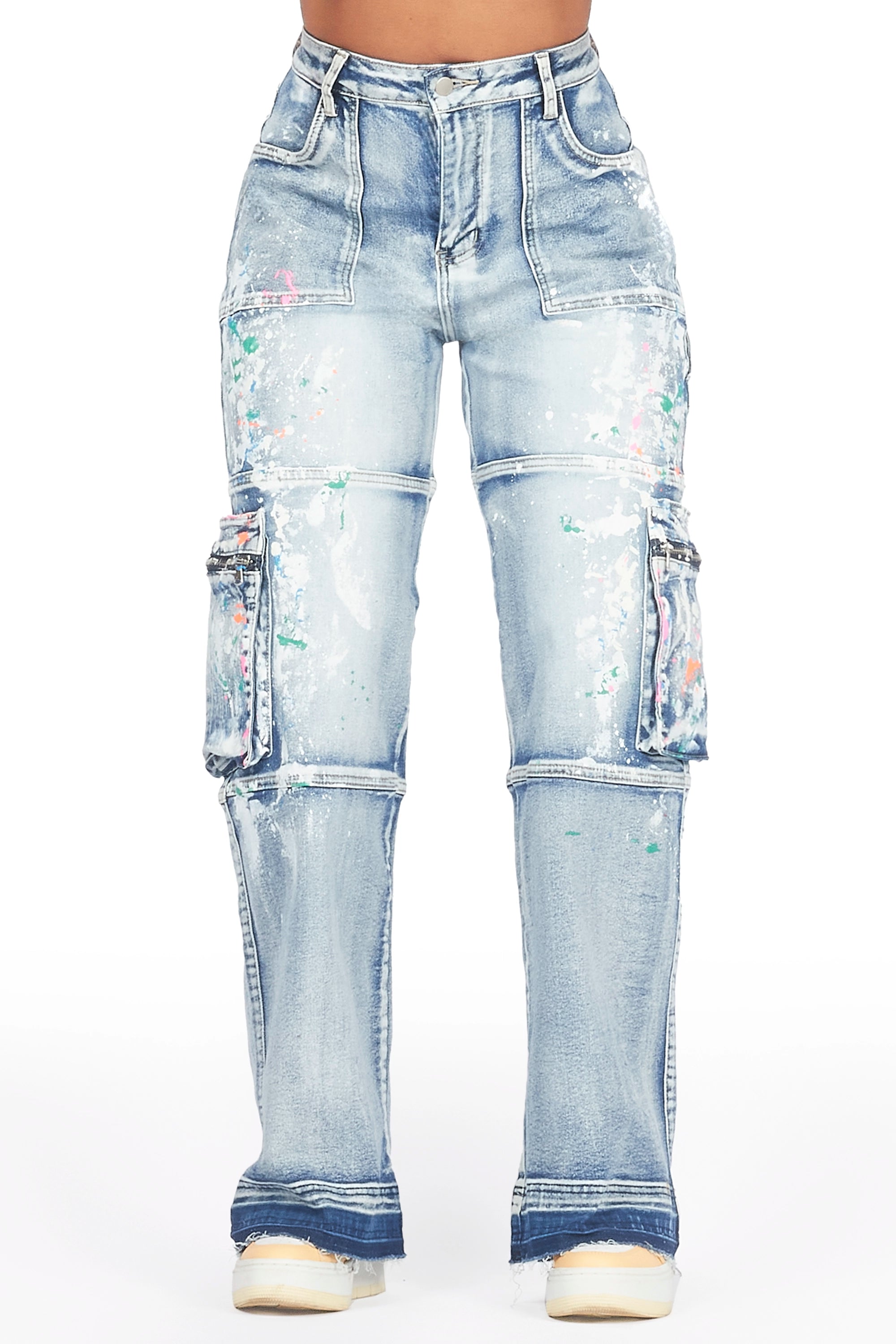 Dionna Med. Wash Painted Wide Leg Jean