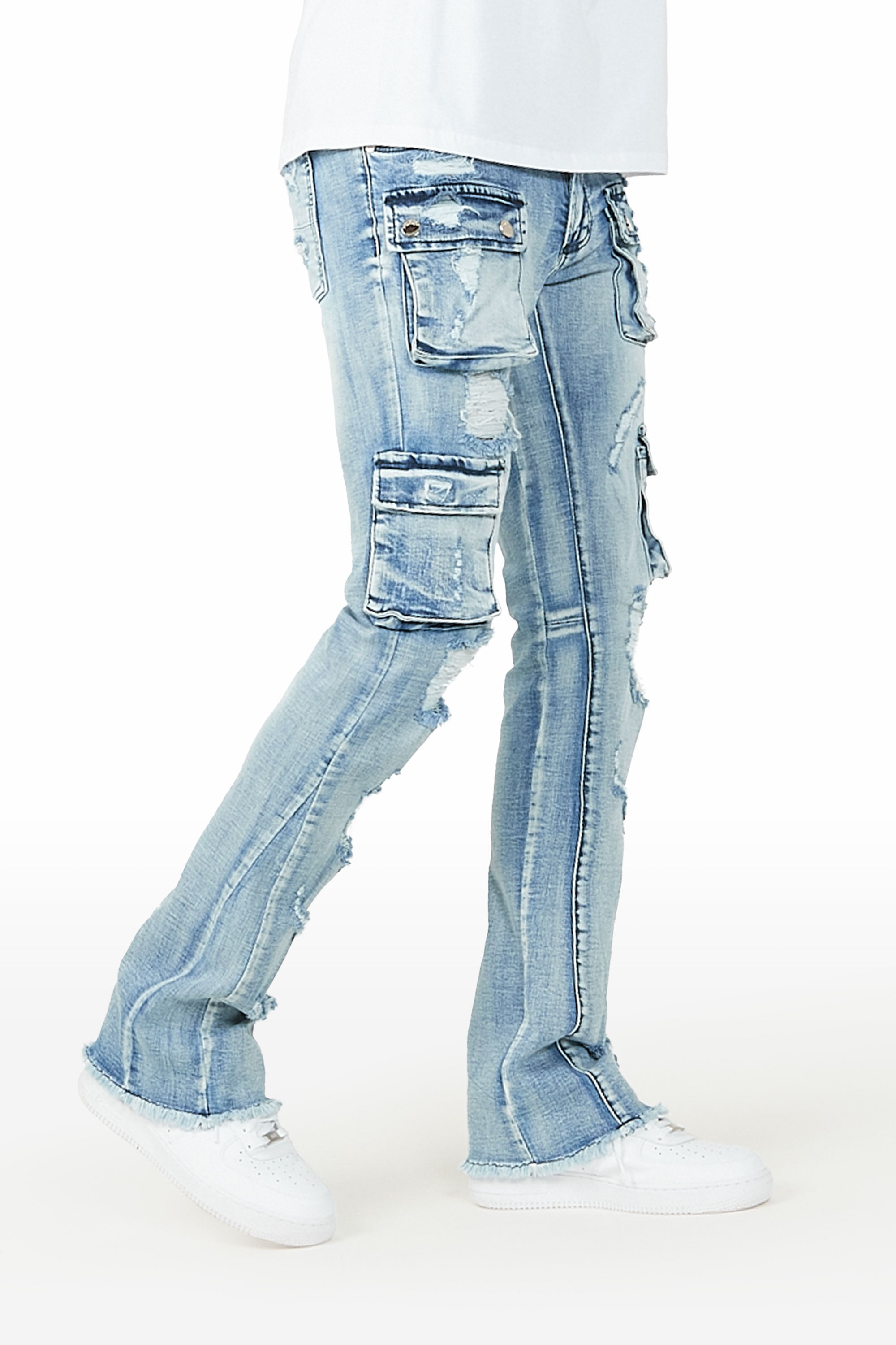 Zaid Blue Stacked Flare Jean