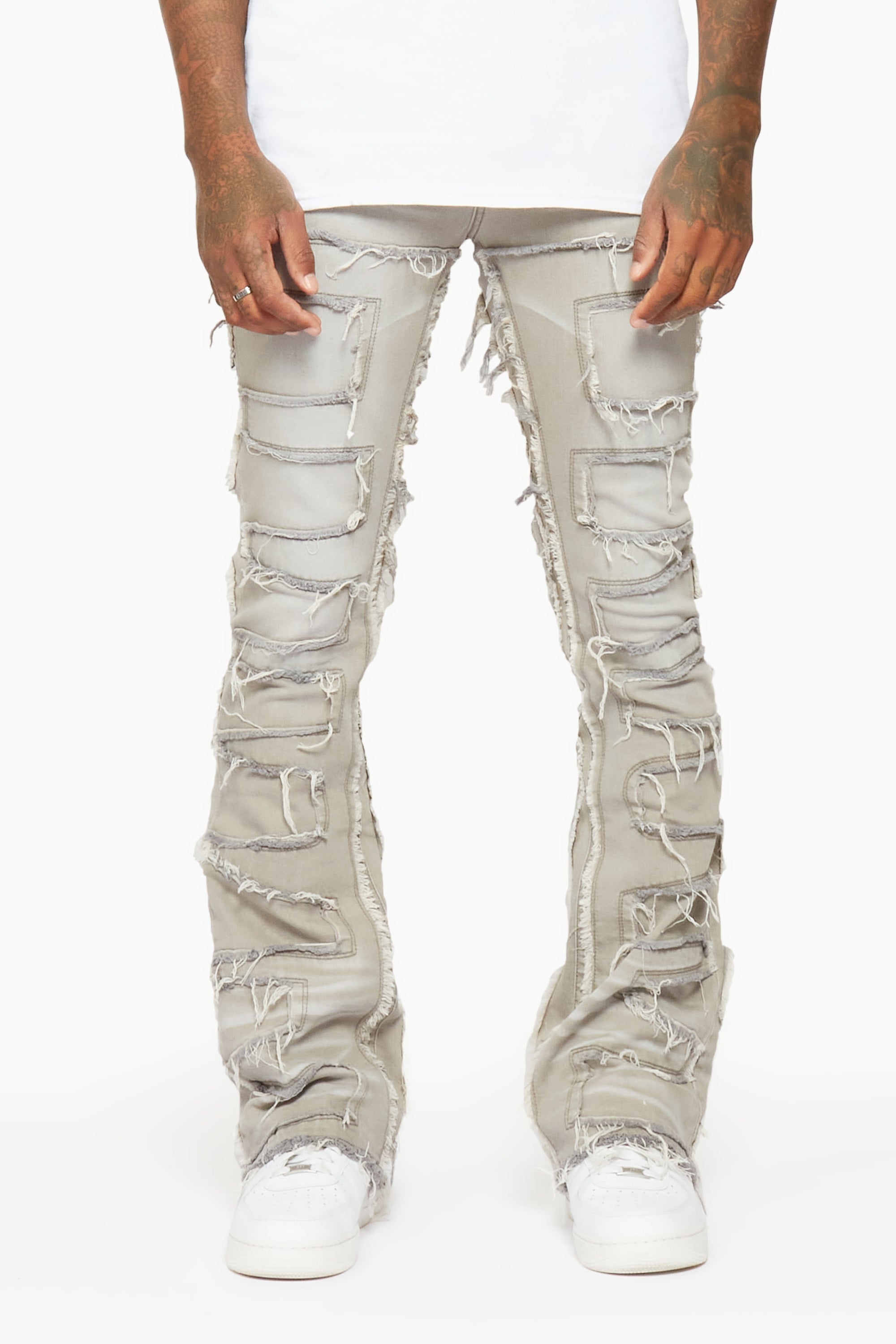 Mens Stacked Jeans Fashion Slim Fit Ripped Skinny Jeans Trendy Frayed Raw  Hem Denim Pants Hip Hop Streetwear Trousers 