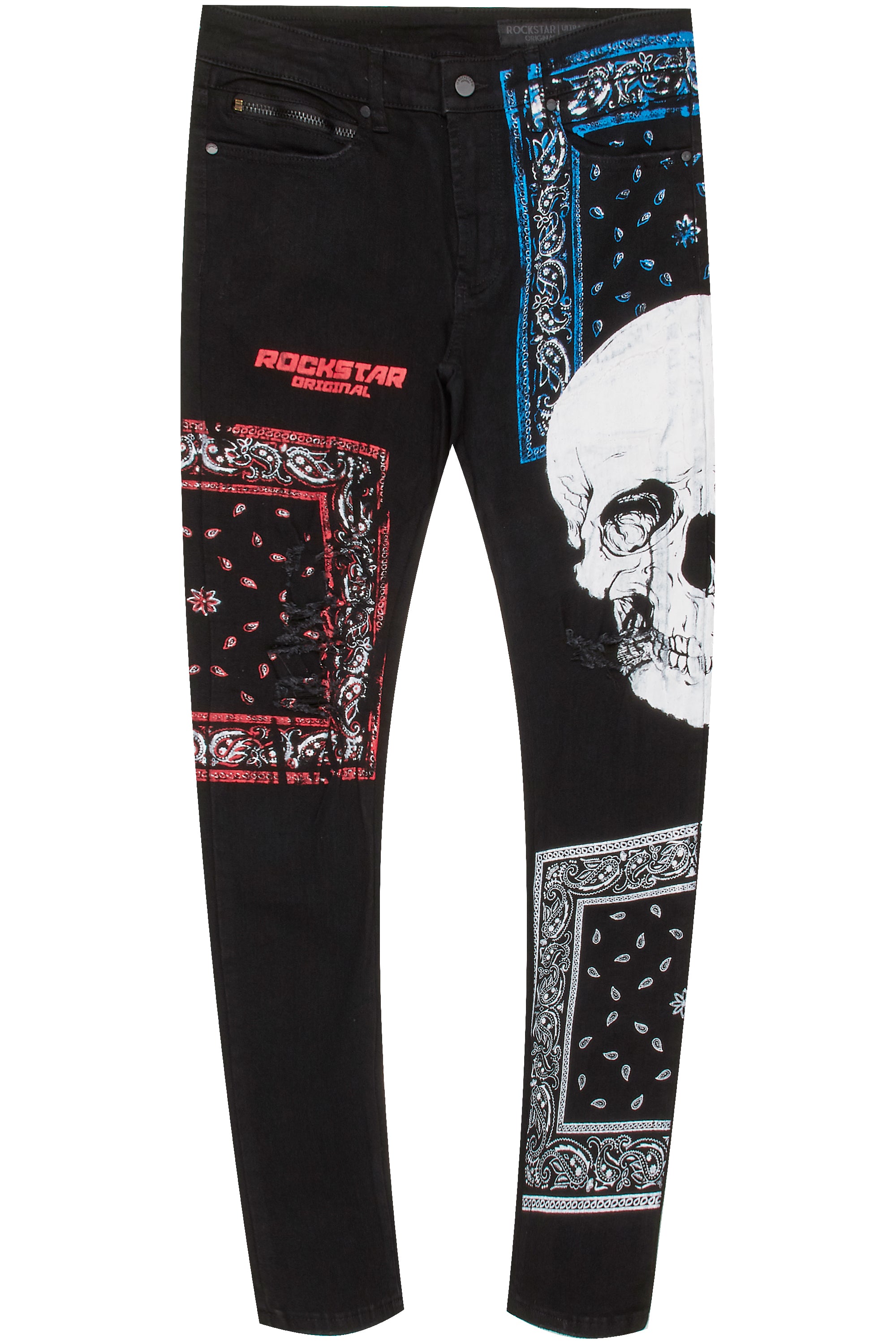 Skull Jeans: Mens Skull Print Denim Jeans