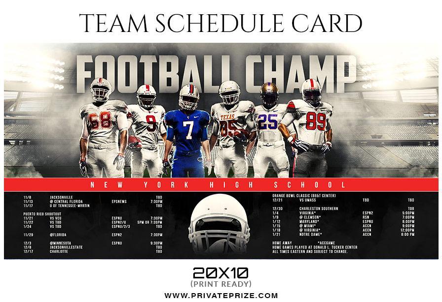 Football Champ Team Sports Schedule Card Templates