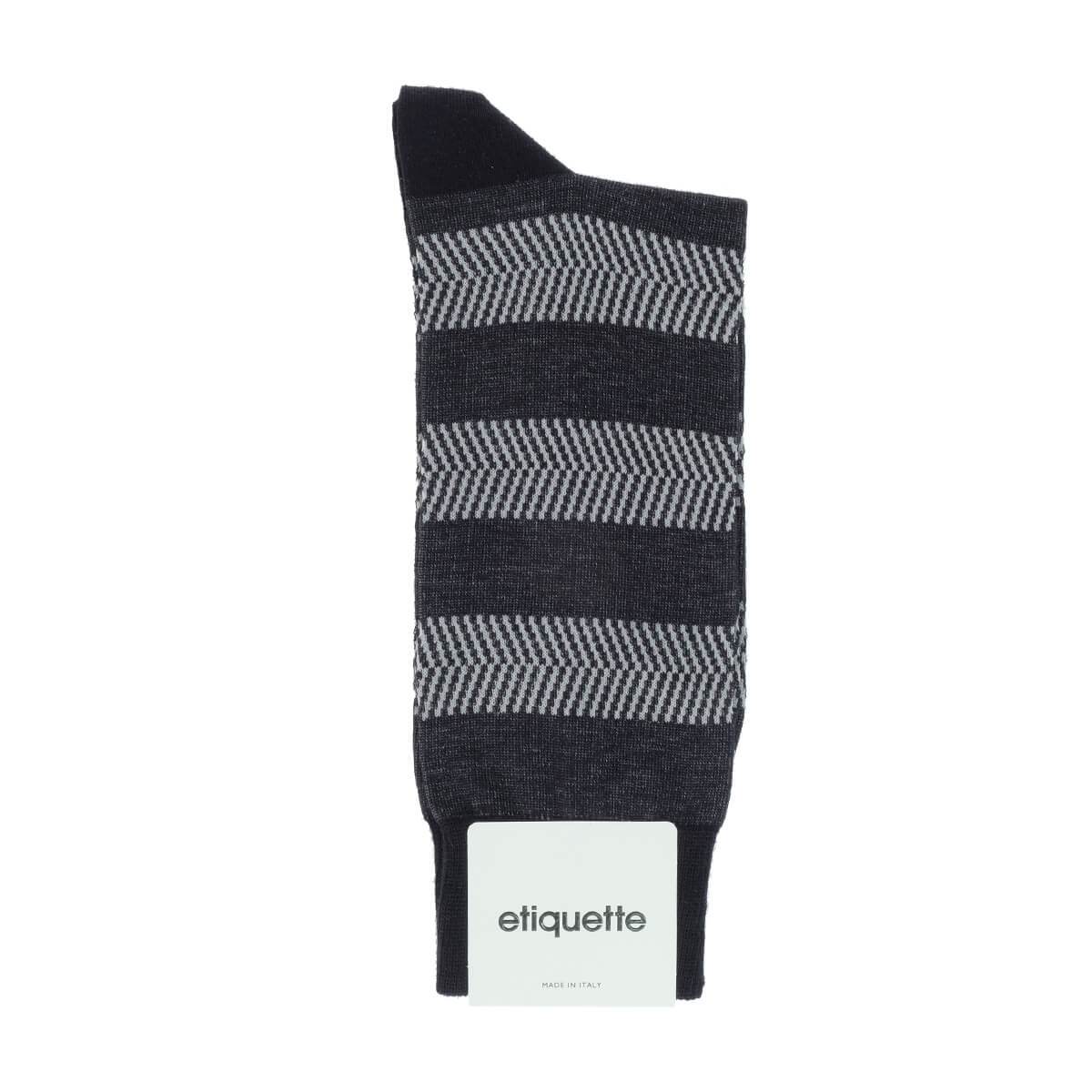 Herringbone Stripes Black - Men's Socks | Etiquette Clothiers