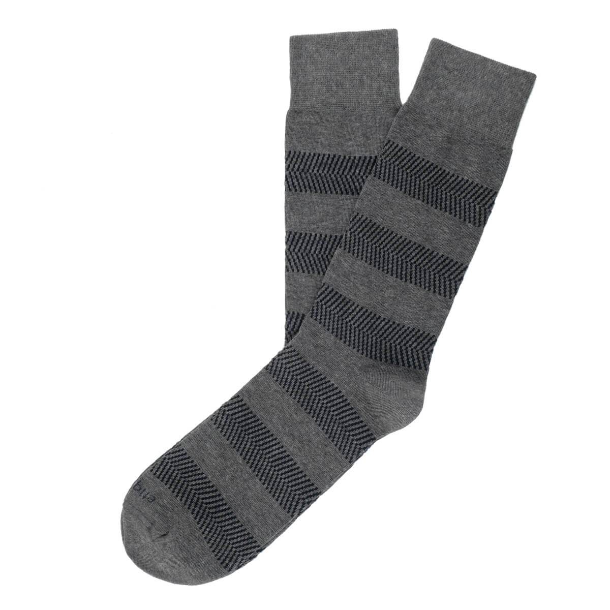 Herringbone Stripes Dark Grey - Men's Socks | Etiquette Clothiers