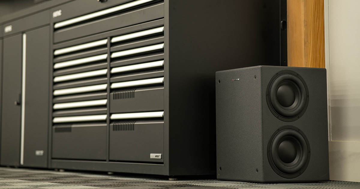 Dynaudio Core Sub with MSS Garage Storage Cabinets