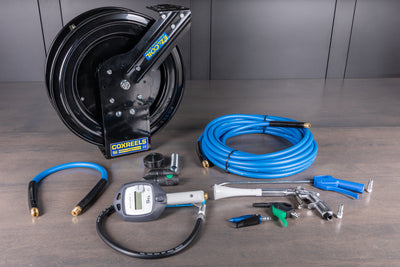 Sauro Rossi Auto A2 retractable air hose reel with 30 m x 13 mm (1/2 inch) air  hose and coupling kit