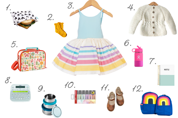 A blog collage of the pastel shortie dresses amongst out-have back to school supplies 