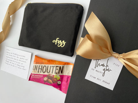 Personalised pouch zip bag beautiful presentation packaging chocolate gift service delivery singapore bulk 