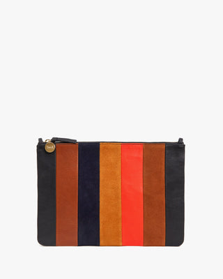 Clare V. Wallet Clutch Camel Nubuck with Black and White Stripe & Stripes