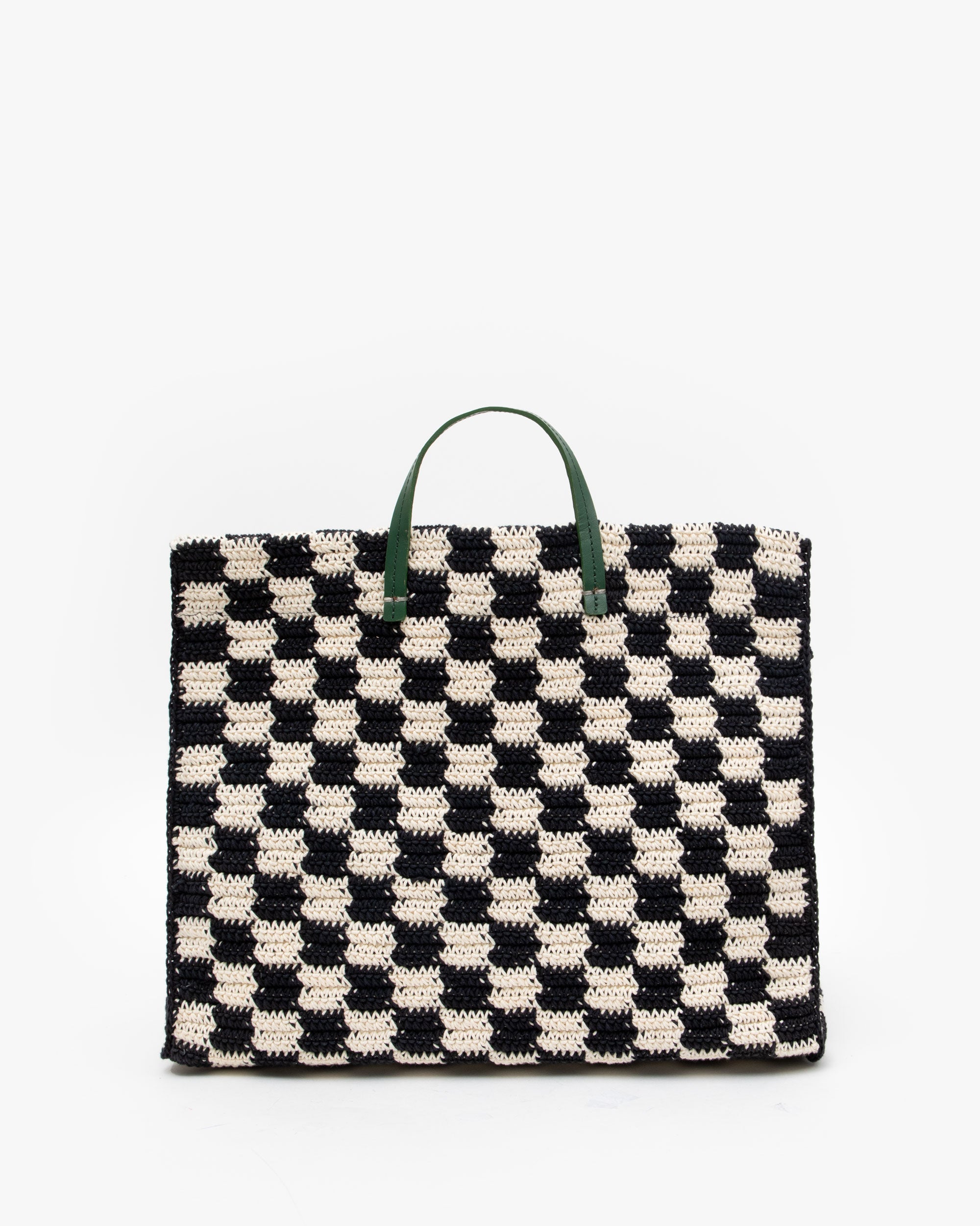 Black and White Checkered Pattern Crochet Bag Tote Bag