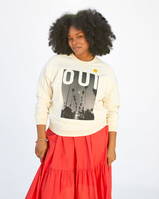 Clare V. Women's Discothèque Cotton Graphic Sweatshirt, Bright Coral,  Medium