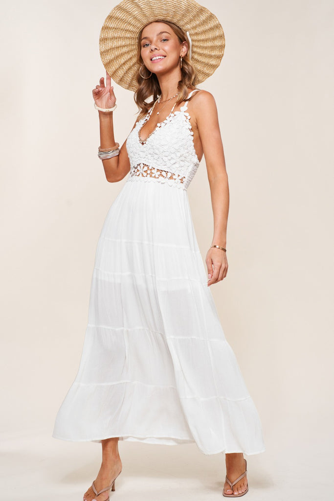 crochet lace trim maxi dress