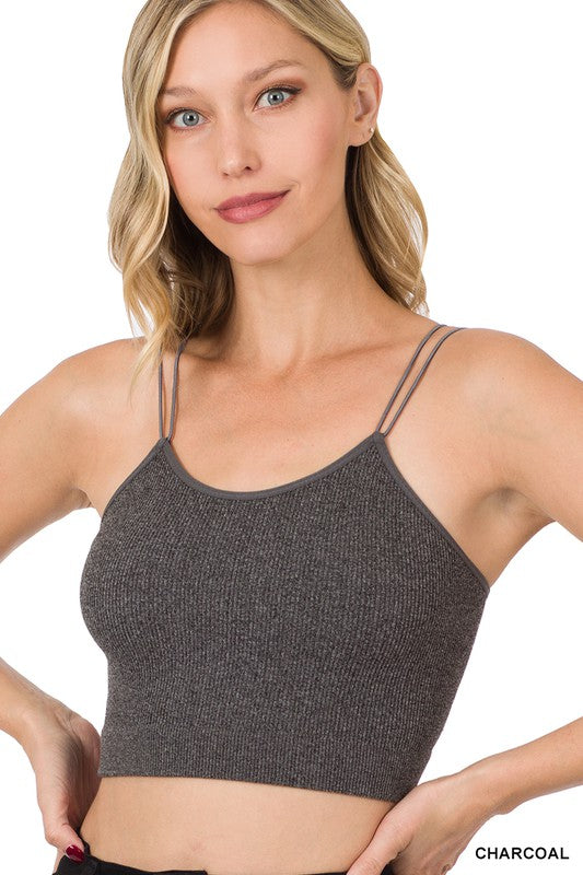 NWT zenana boutique women Ribbed seamless double strap cami brami tank top  S-XL